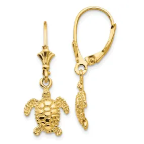 11mm Textured Sea Turtle Lever Back Earrings in 14k Yellow Gold