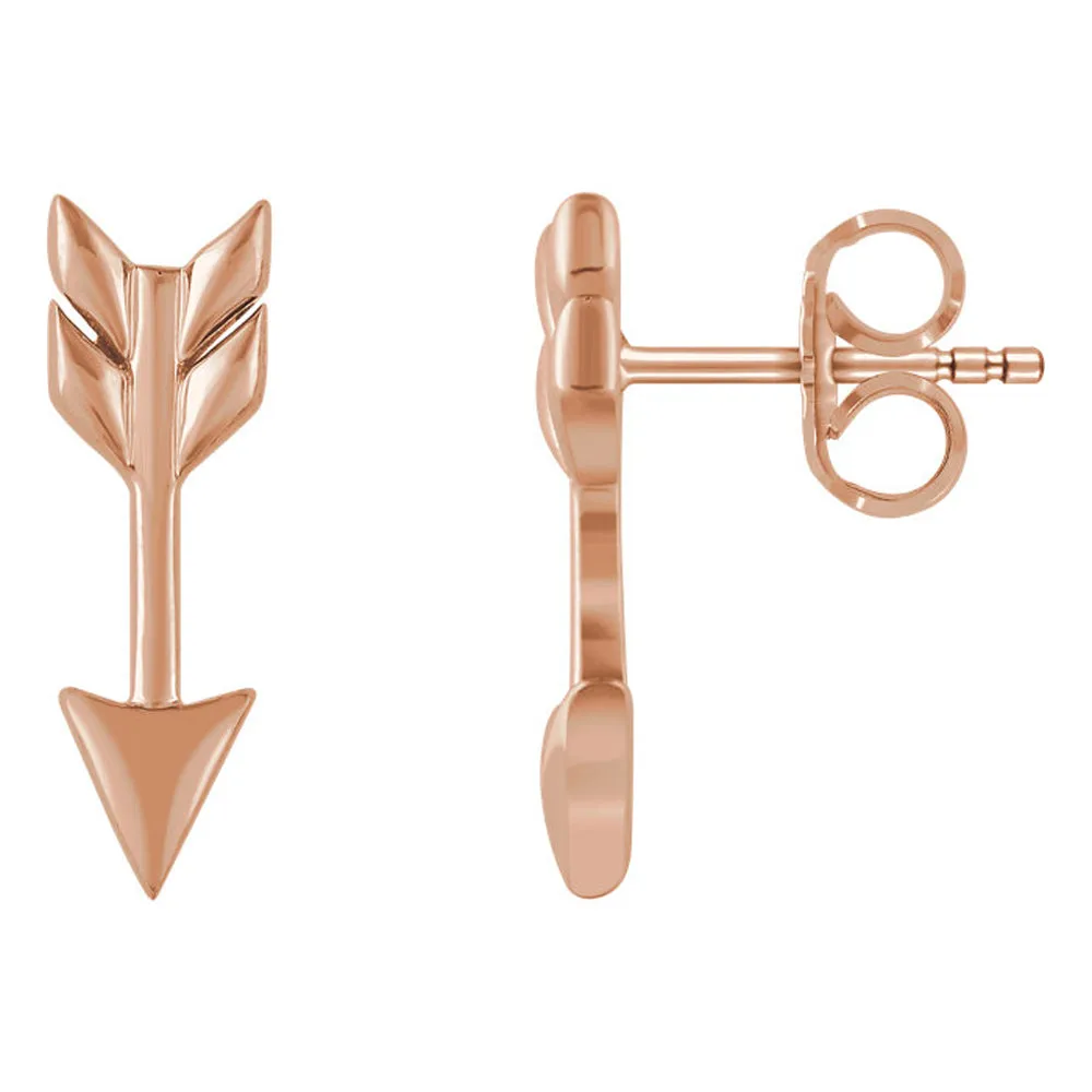 5mm x 17mm (5/8 Inch) 14k Rose Gold Small Arrow Post Earrings