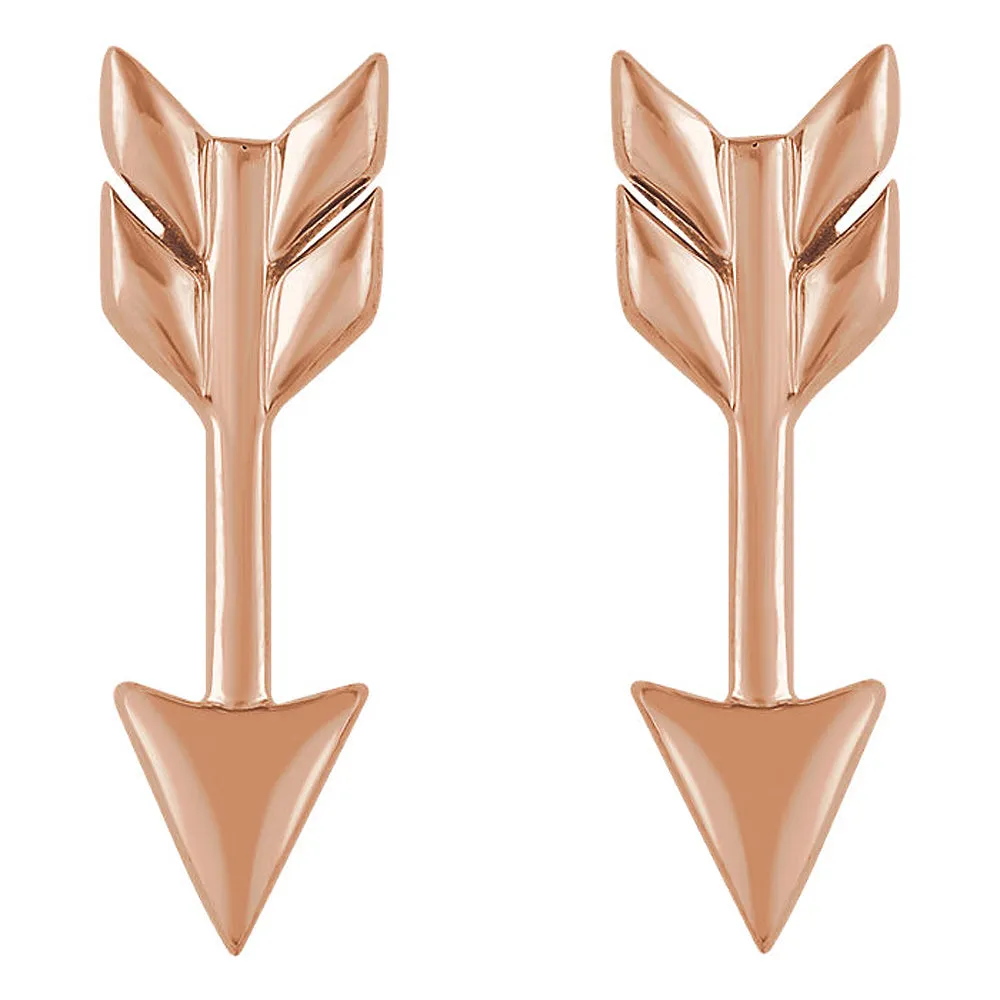 5mm x 17mm (5/8 Inch) 14k Rose Gold Small Arrow Post Earrings