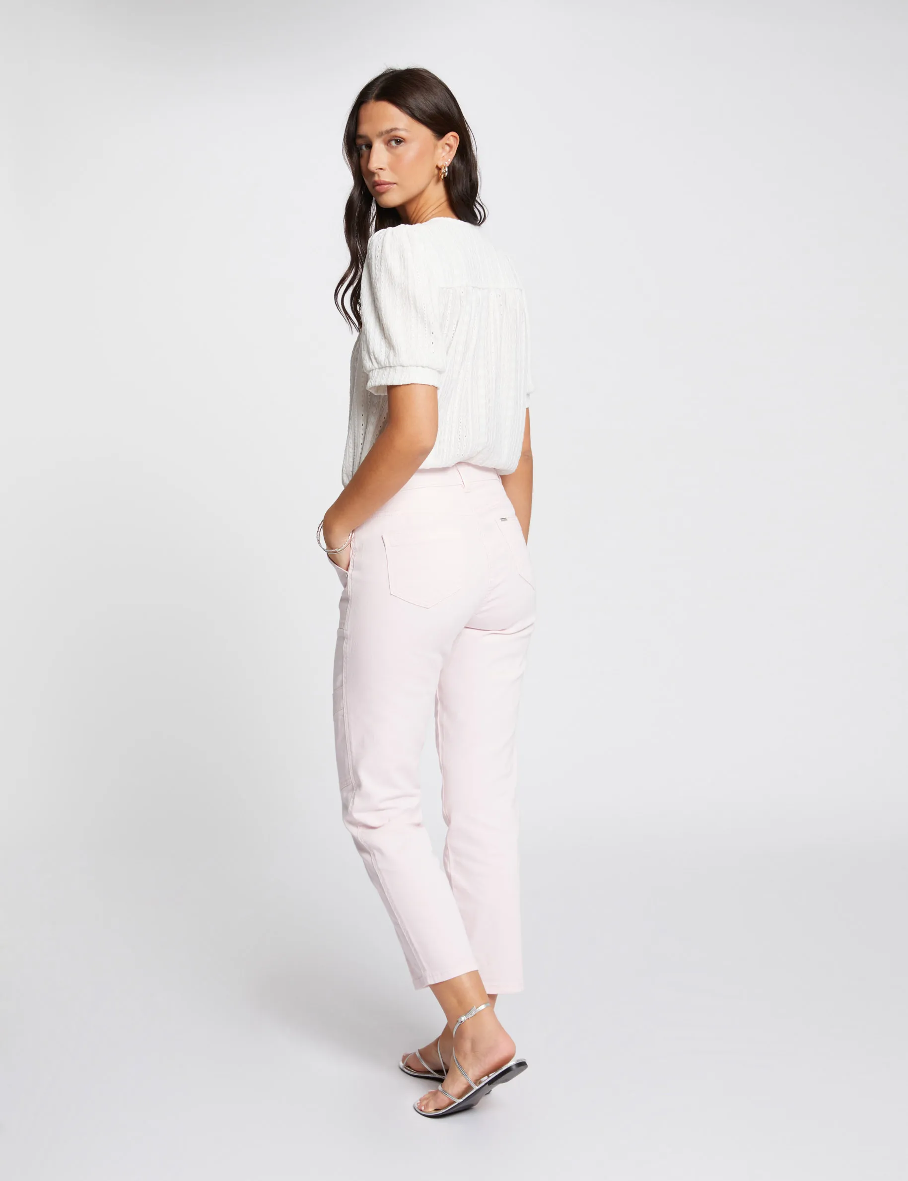 Acid wash fitted jeans light pink women