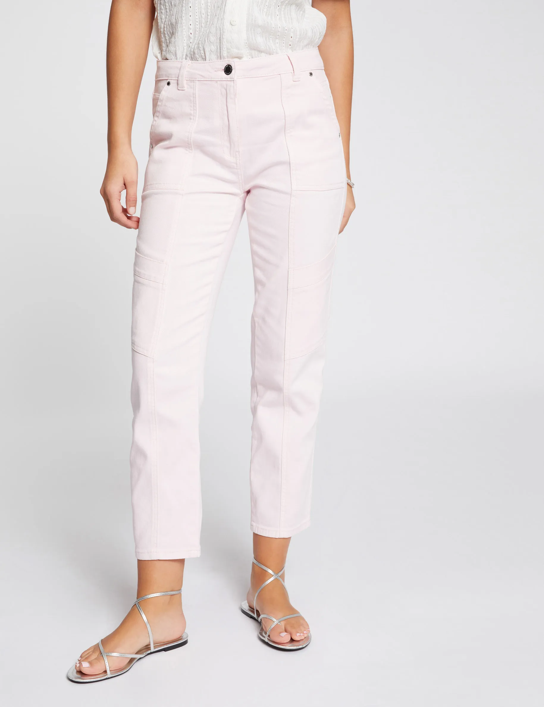 Acid wash fitted jeans light pink women