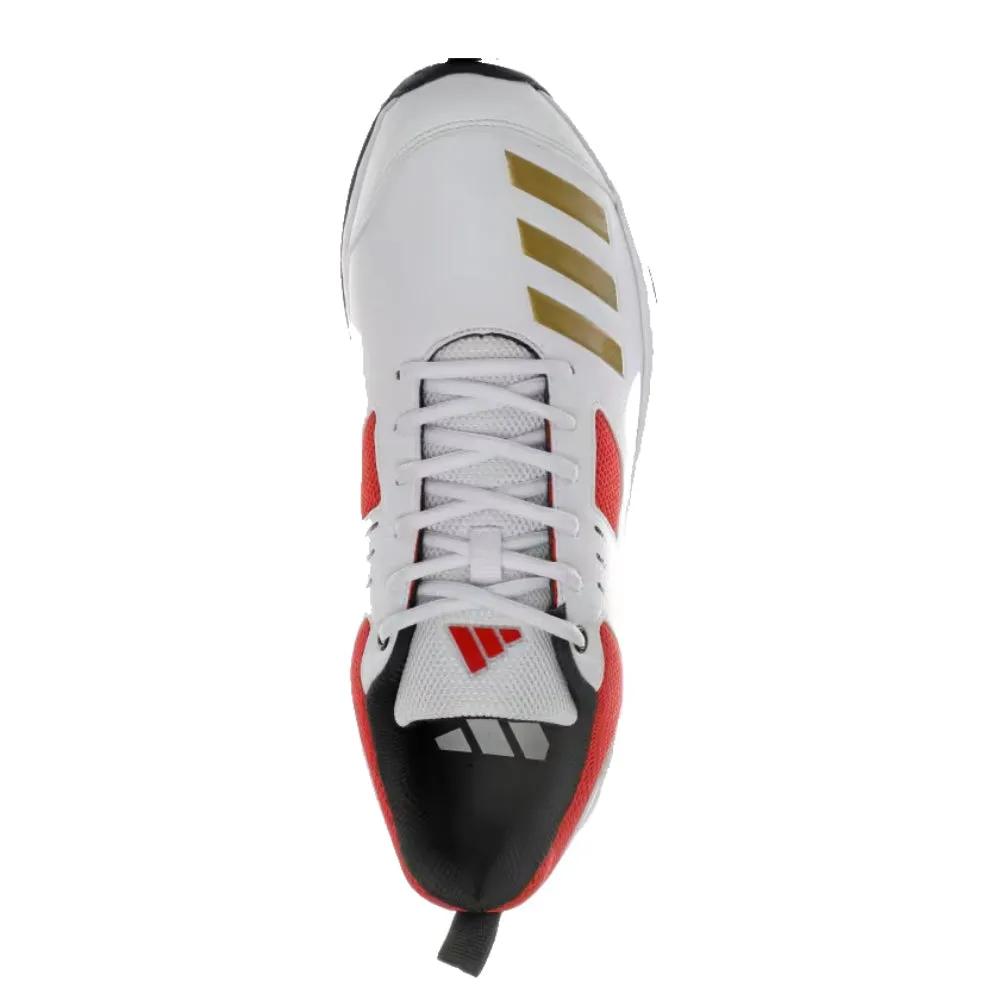 Adidas Men's Crihase 23 Cricket Shoe (Cloud White/Gold Metallic/Bright Red)