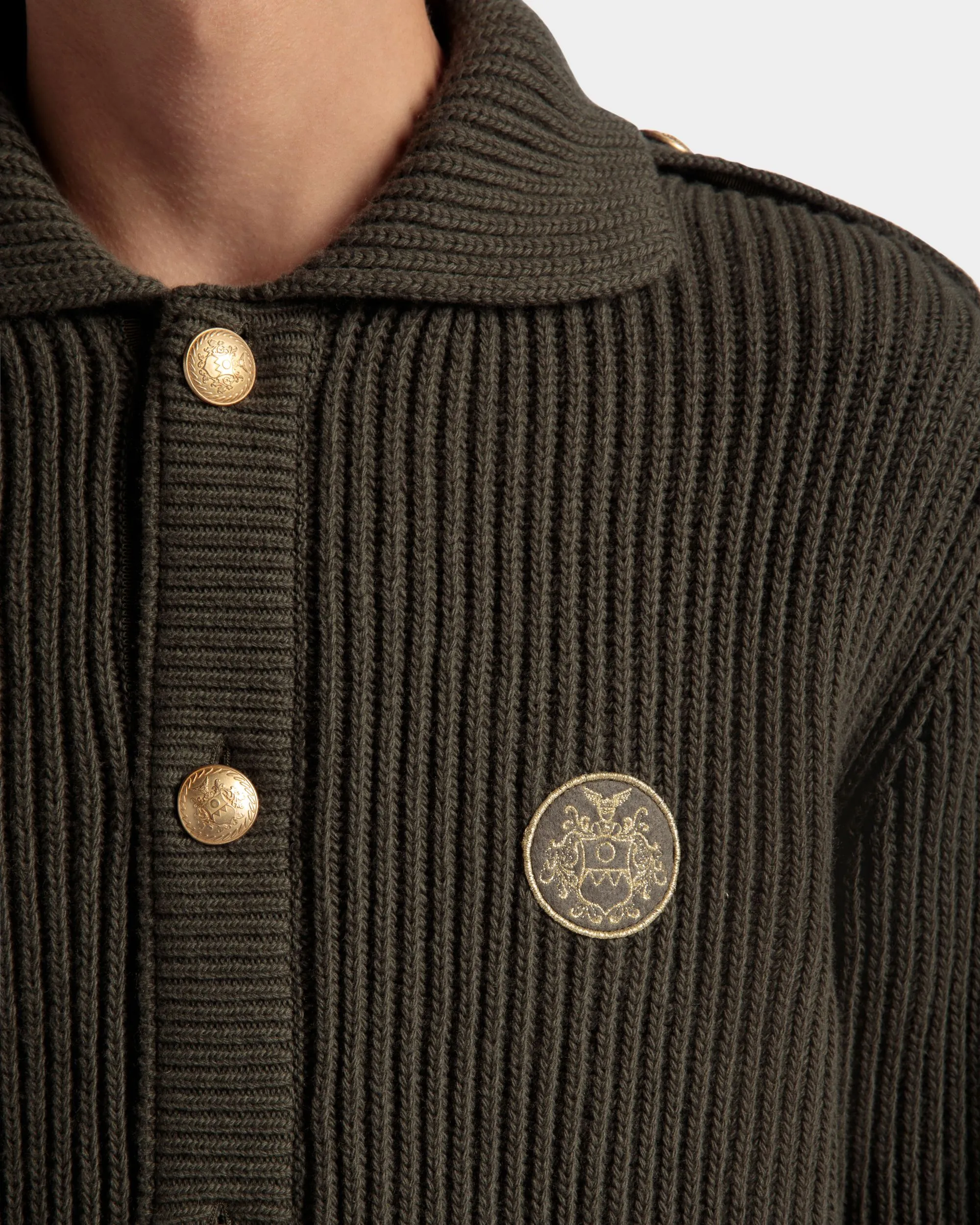 Adrien Brody Travel Collection Cardigan In Military Green Wool 