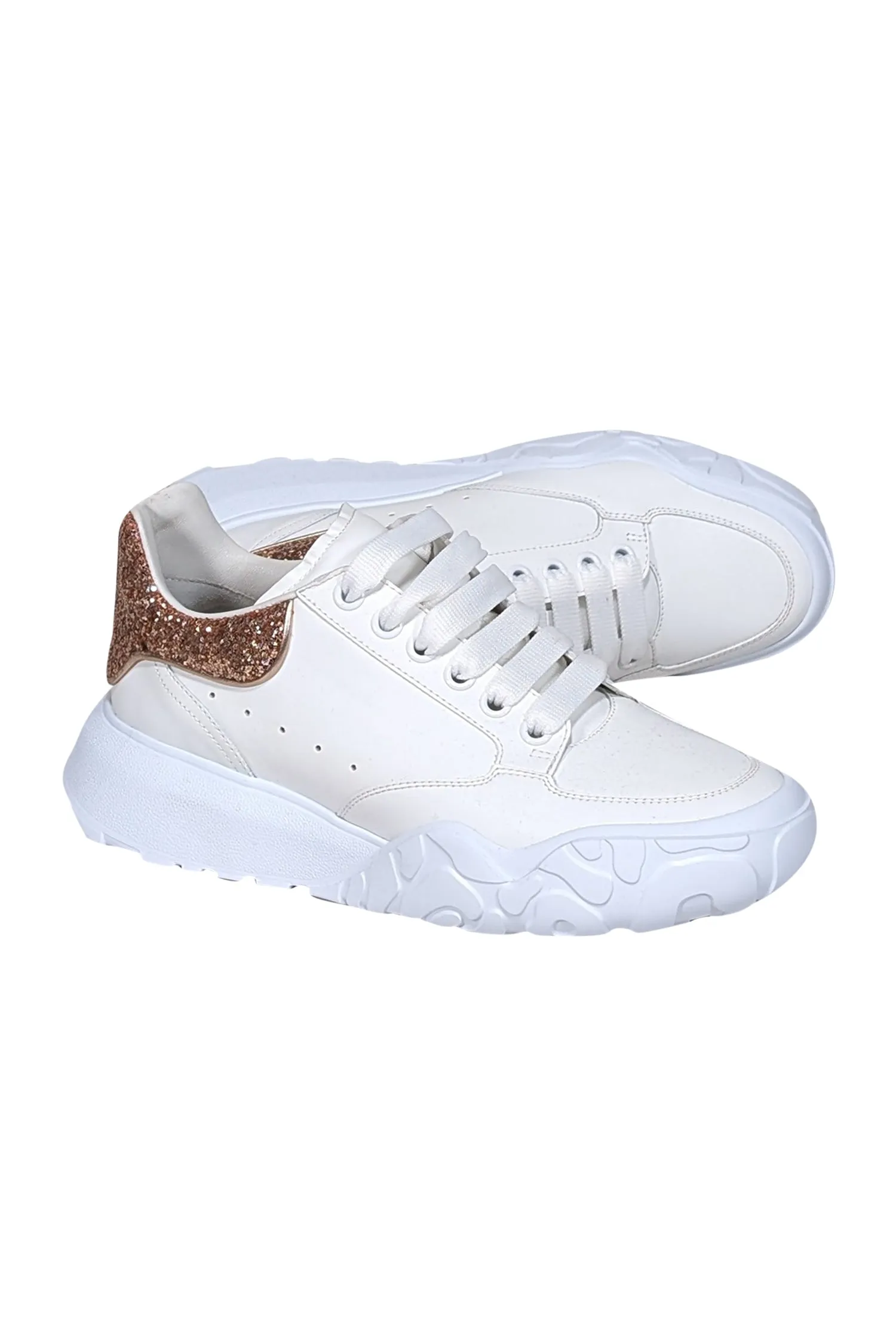 Alexander McQueen - White Leather Lace Up Sneakers w/ Rose Gold Detail  Sz 10