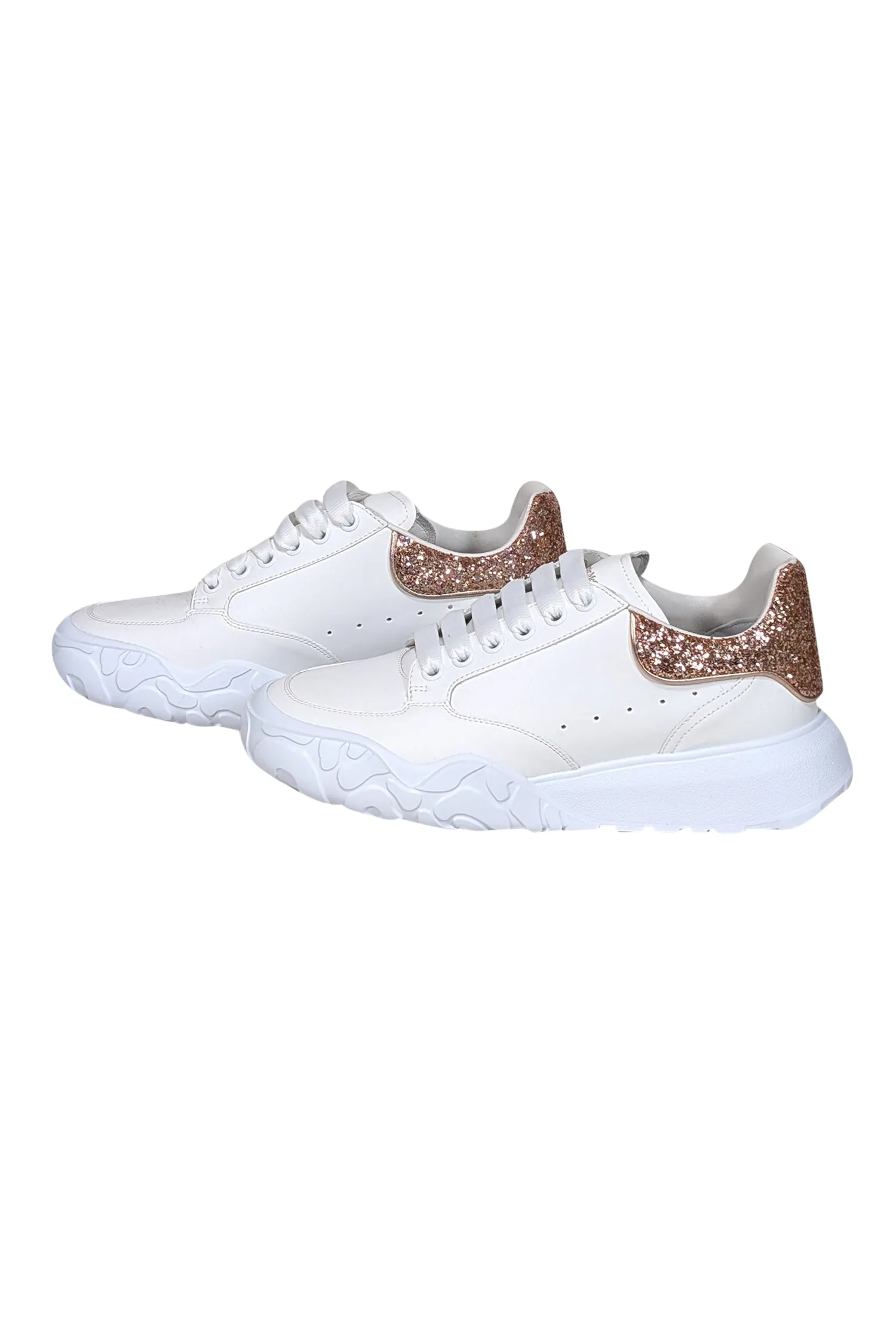 Alexander McQueen - White Leather Lace Up Sneakers w/ Rose Gold Detail  Sz 10