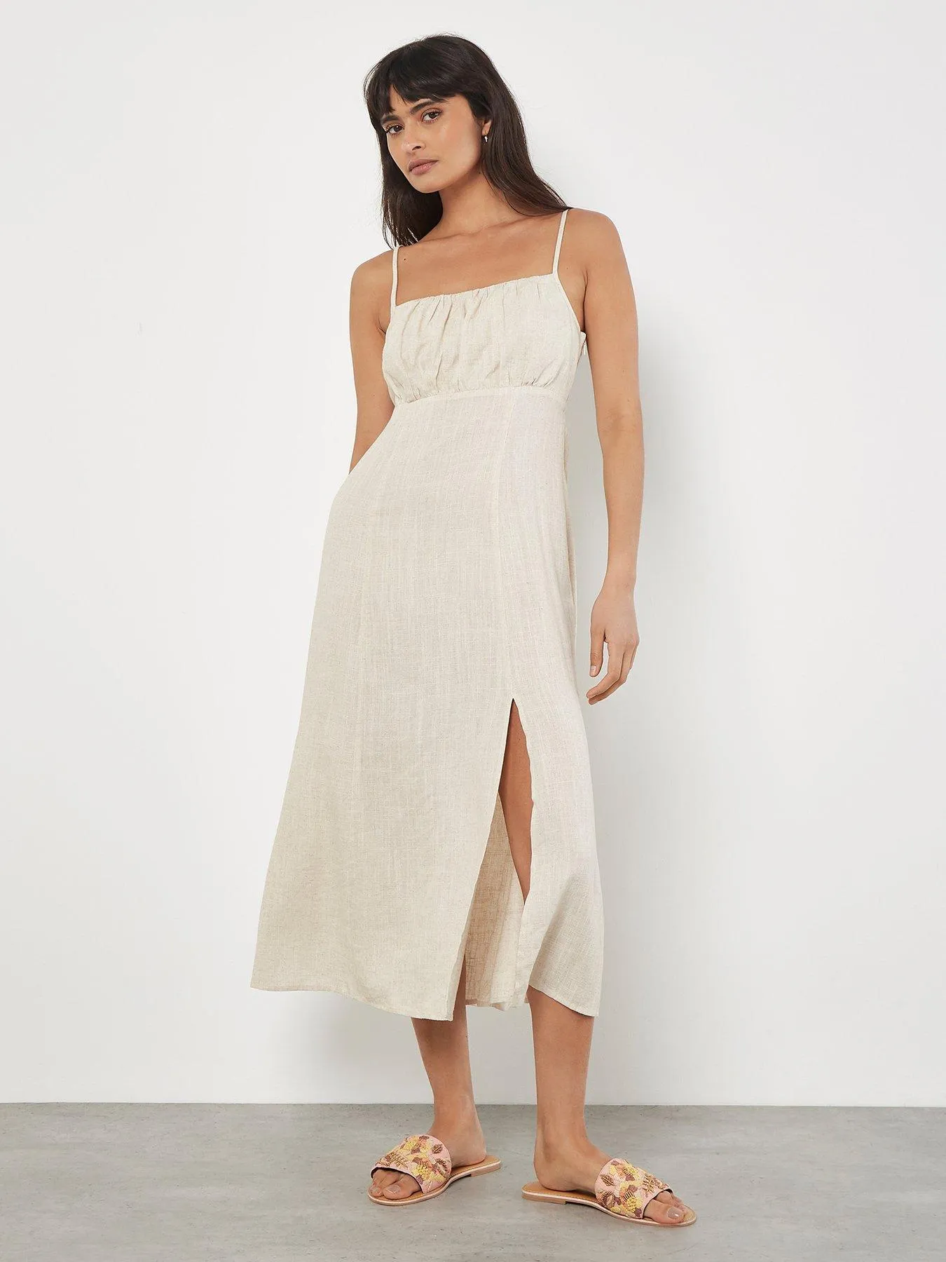 Apricot Cami Linen Dress with Side Split