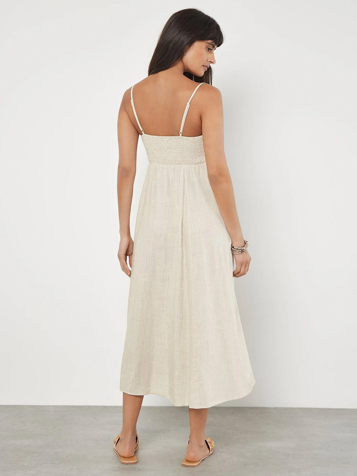 Apricot Cami Linen Dress with Side Split