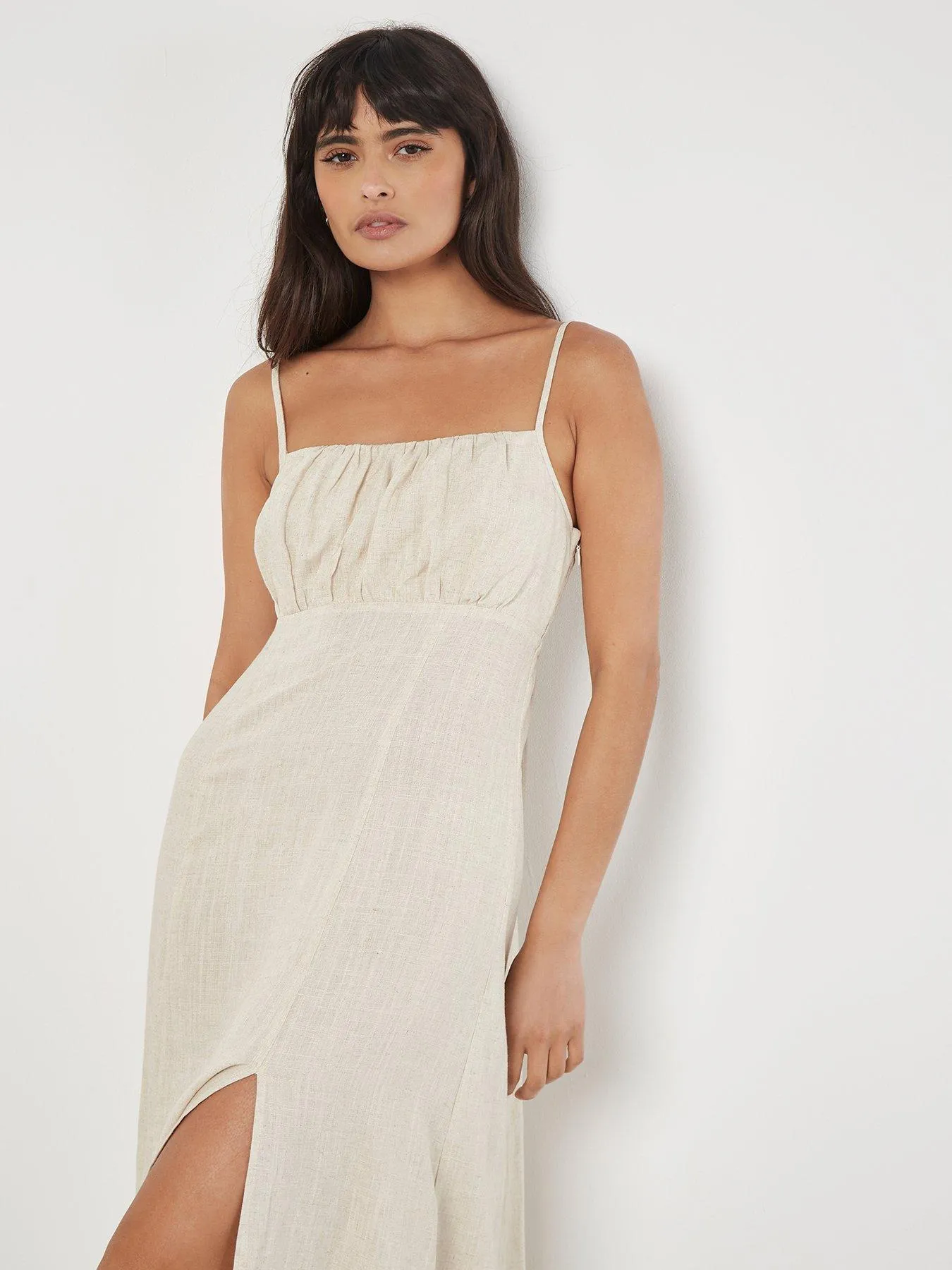 Apricot Cami Linen Dress with Side Split