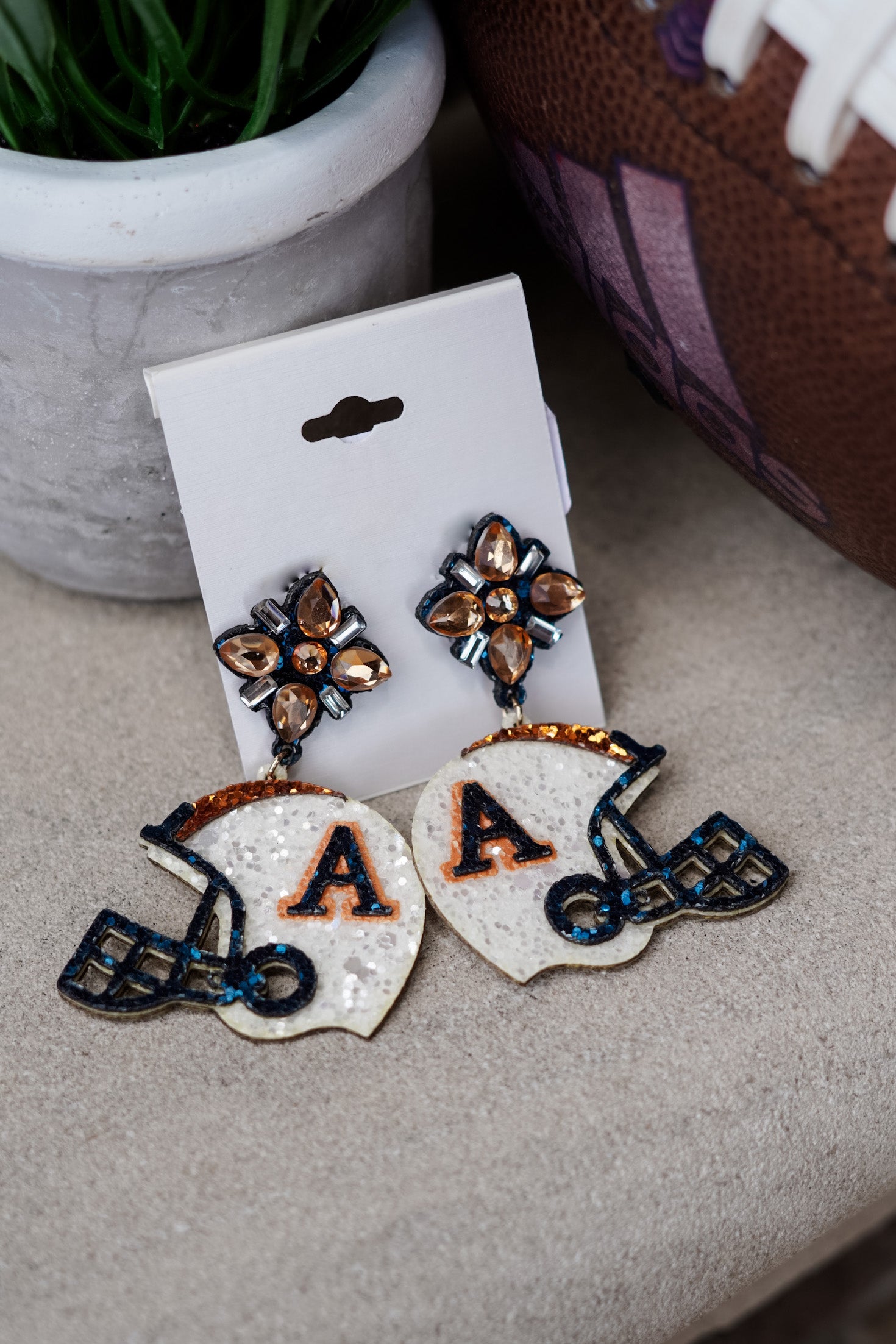 Auburn Glitter Helmet Earrings