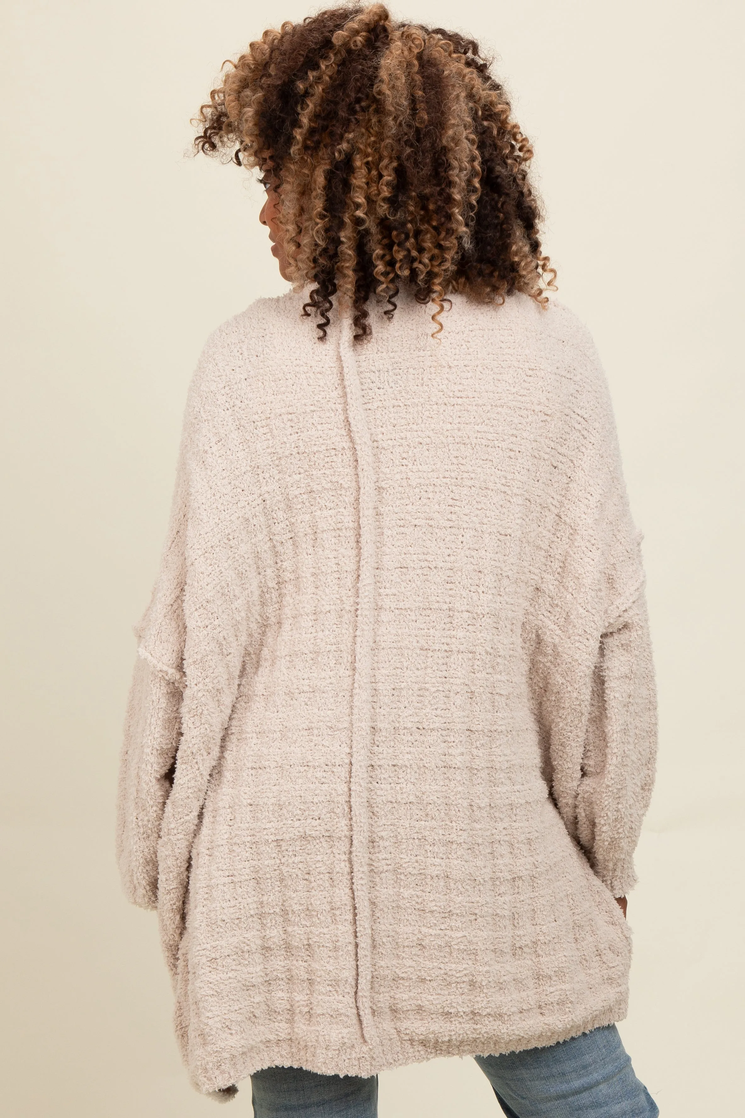 Beige Chunky Knit Dolman Cardigan