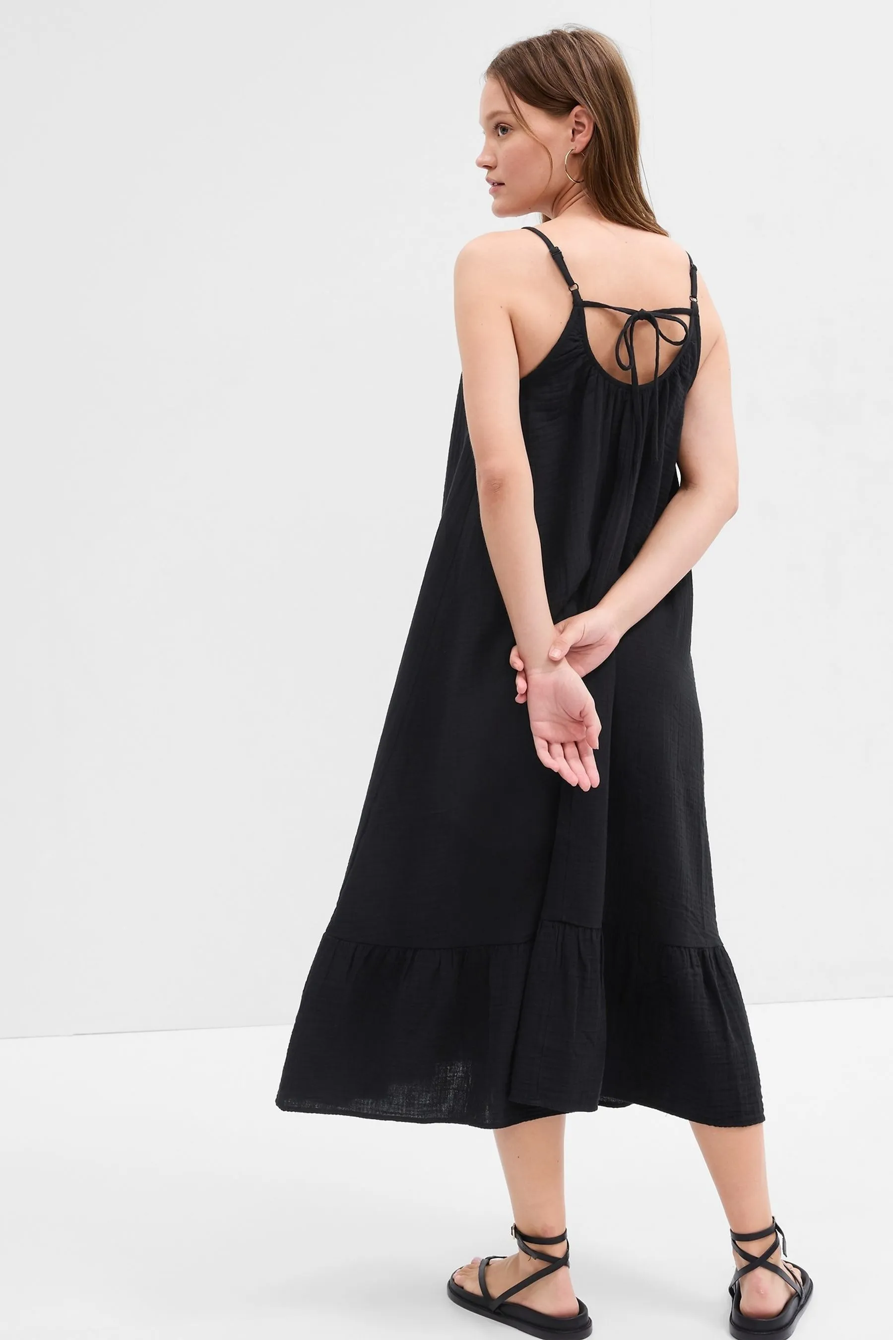 Black Gauze Cami Midi Dress