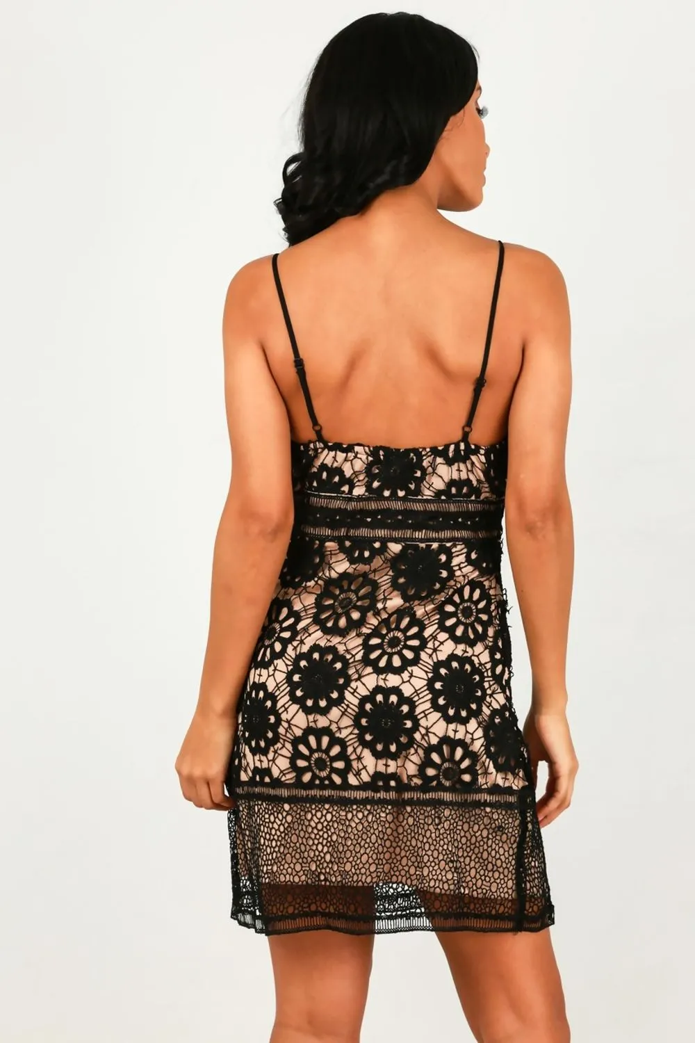 Black Premium Crochet Contrast Cami Dress