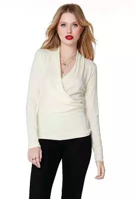 Bobi - Long Sleeve Surplice Top Cream