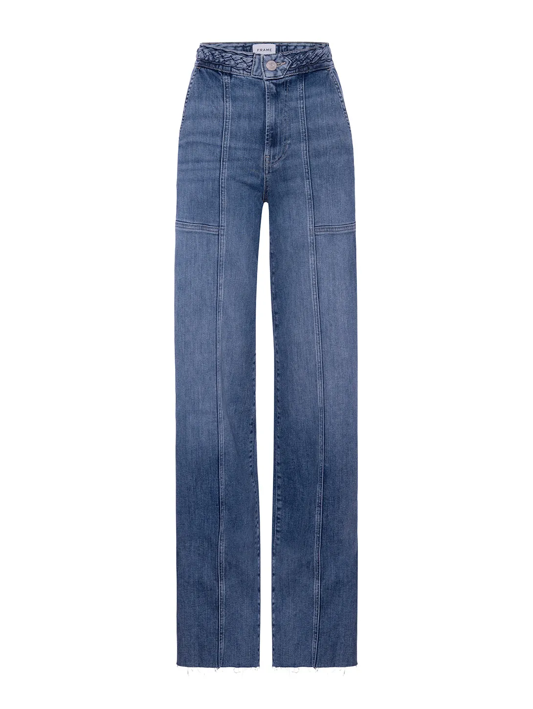 Braided Waistband Wide Crop Jean - Daphne Blue