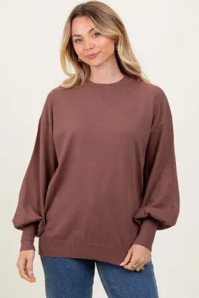 Brown Fine Knit Balloon Sleeve Sweater