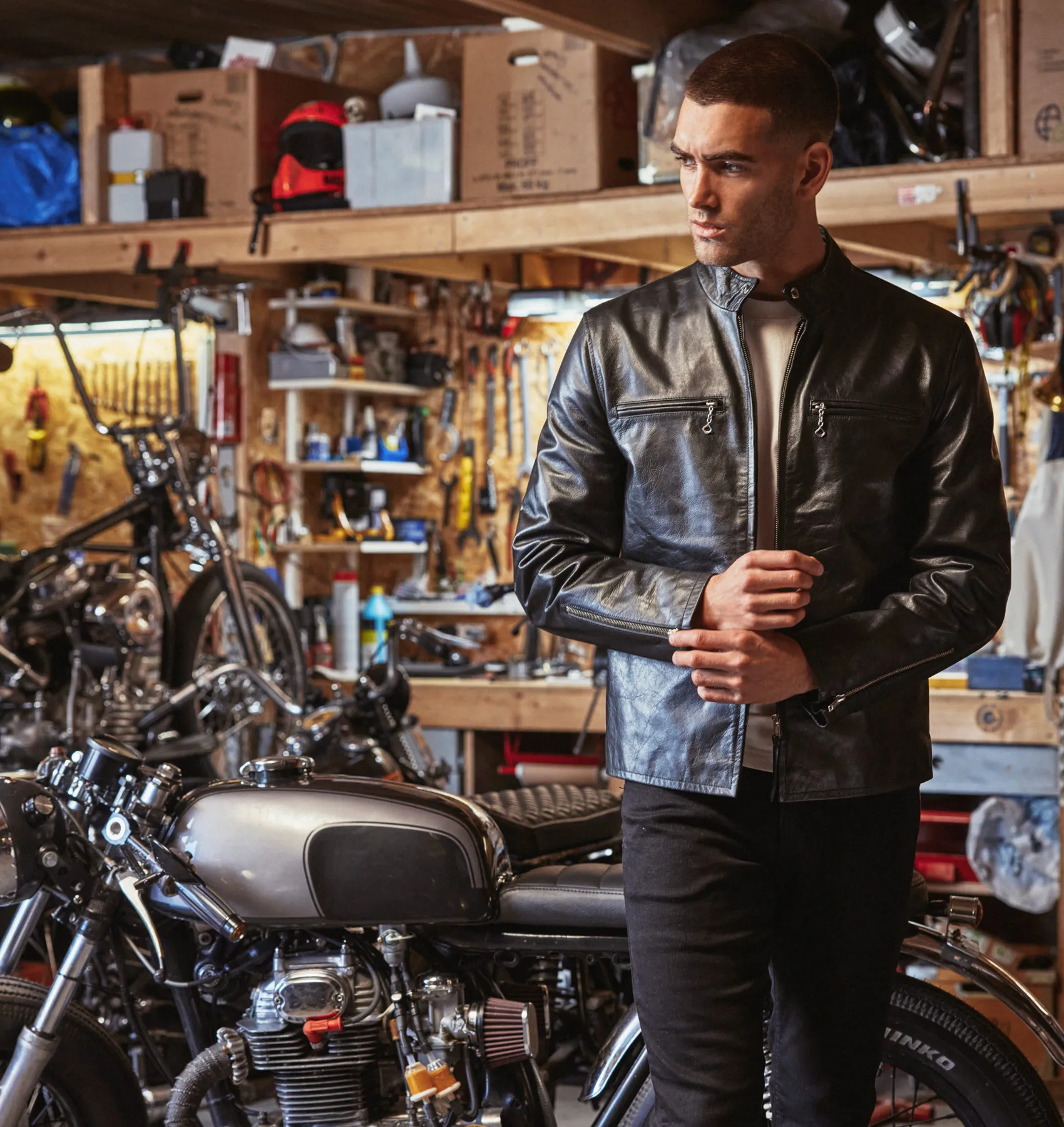 Cafe Racer Jacket - Horsehide Leather - AVI LEATHER