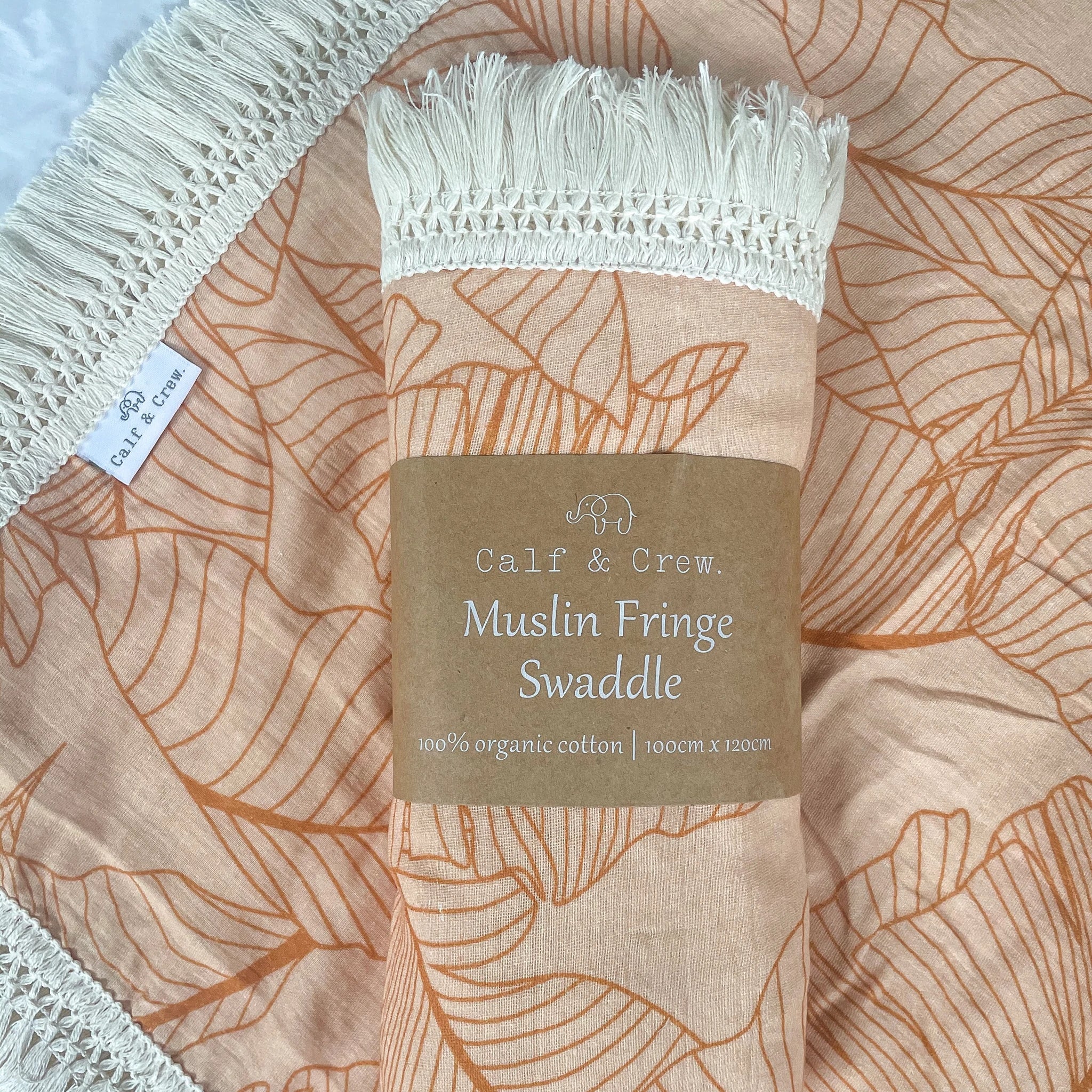 Calf & Crew Organic Cotton Fringe Swaddle - Palm Leaf