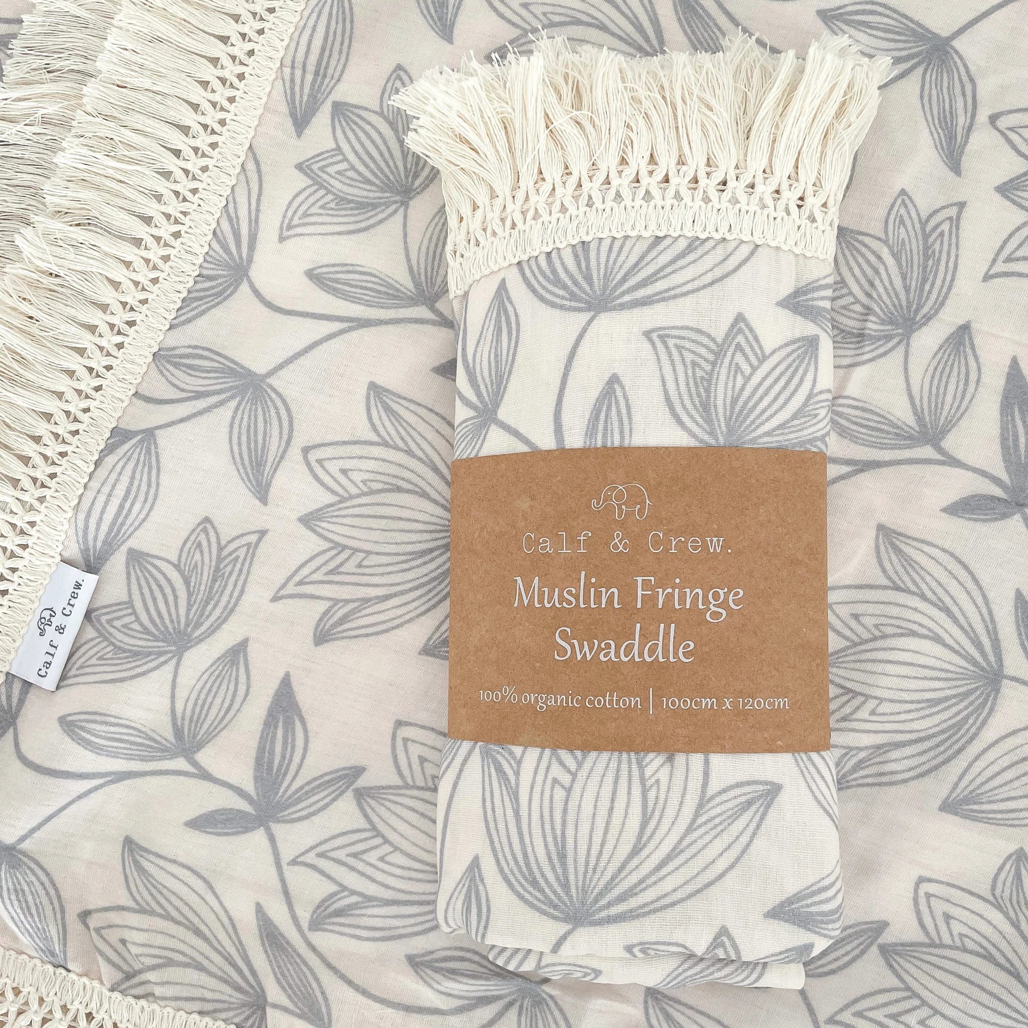 Calf & Crew Organic Cotton Fringe Swaddle - Waterlily