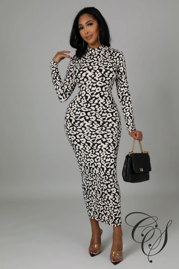 Cami Monochrome Leopard Print Long Sleeve Bodycon Dress