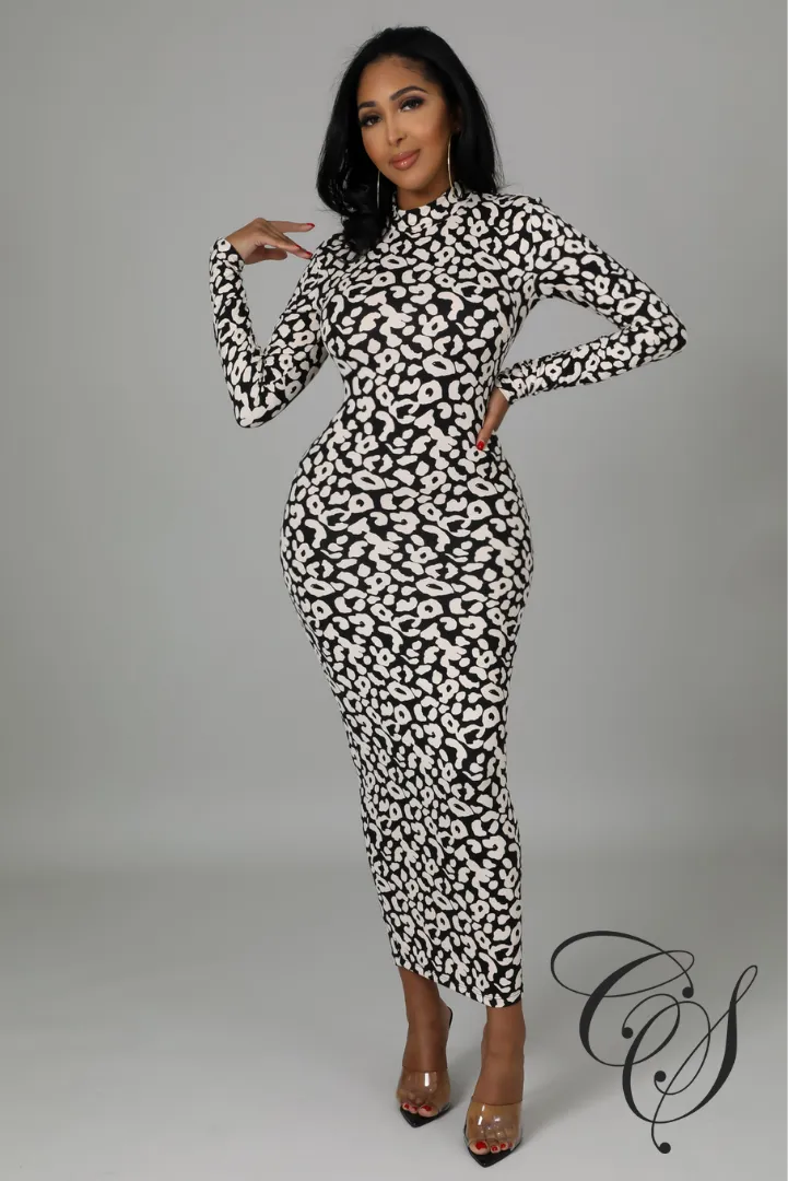 Cami Monochrome Leopard Print Long Sleeve Bodycon Dress