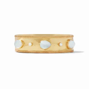 Cannes Statement Hinge Bangle Gold Iridescent Clear Crystal w/ Pearl Accents by Julie Vos