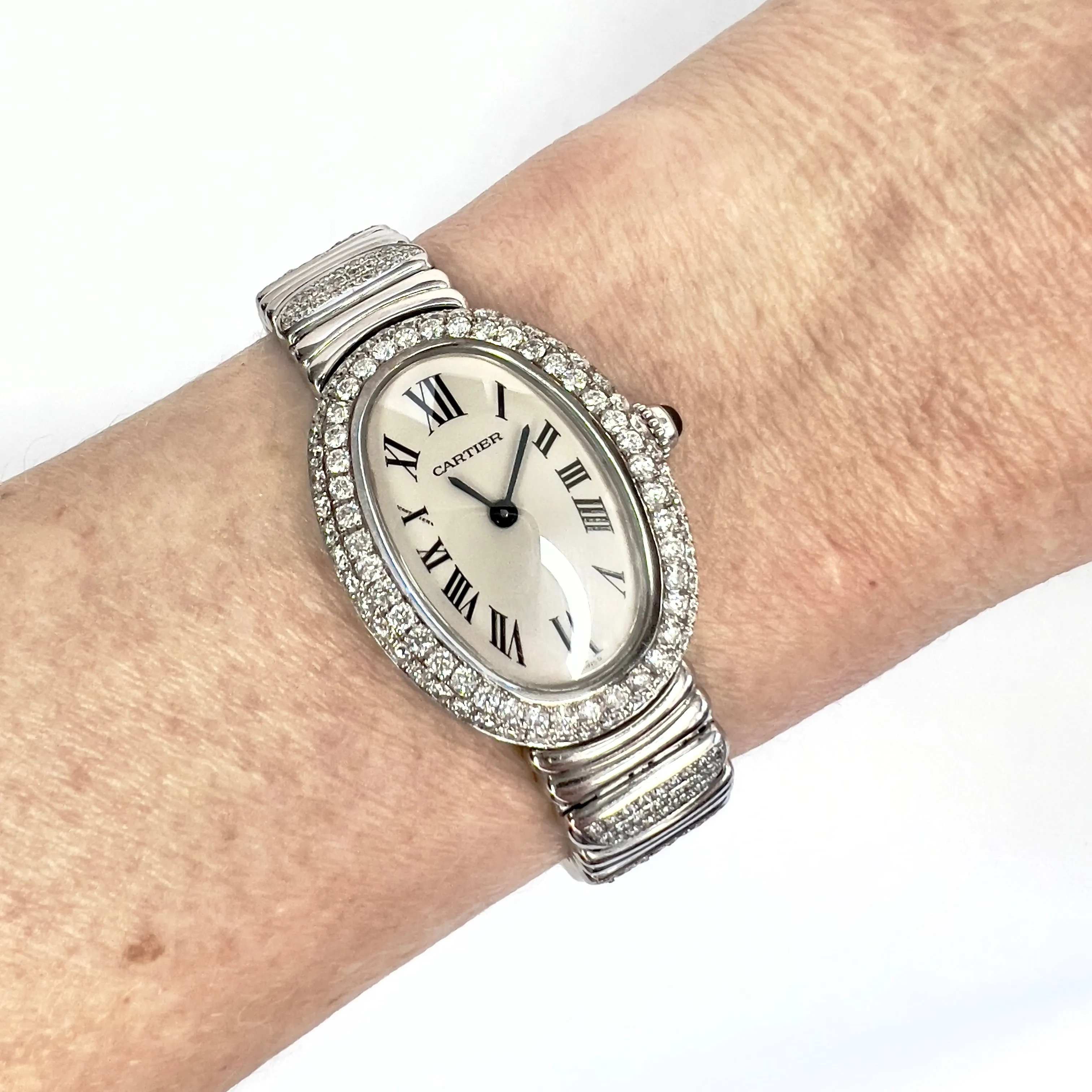 CARTIER BAIGNOIRE 22mm Quartz 18K White Gold 2.86TCW Diamond Watch