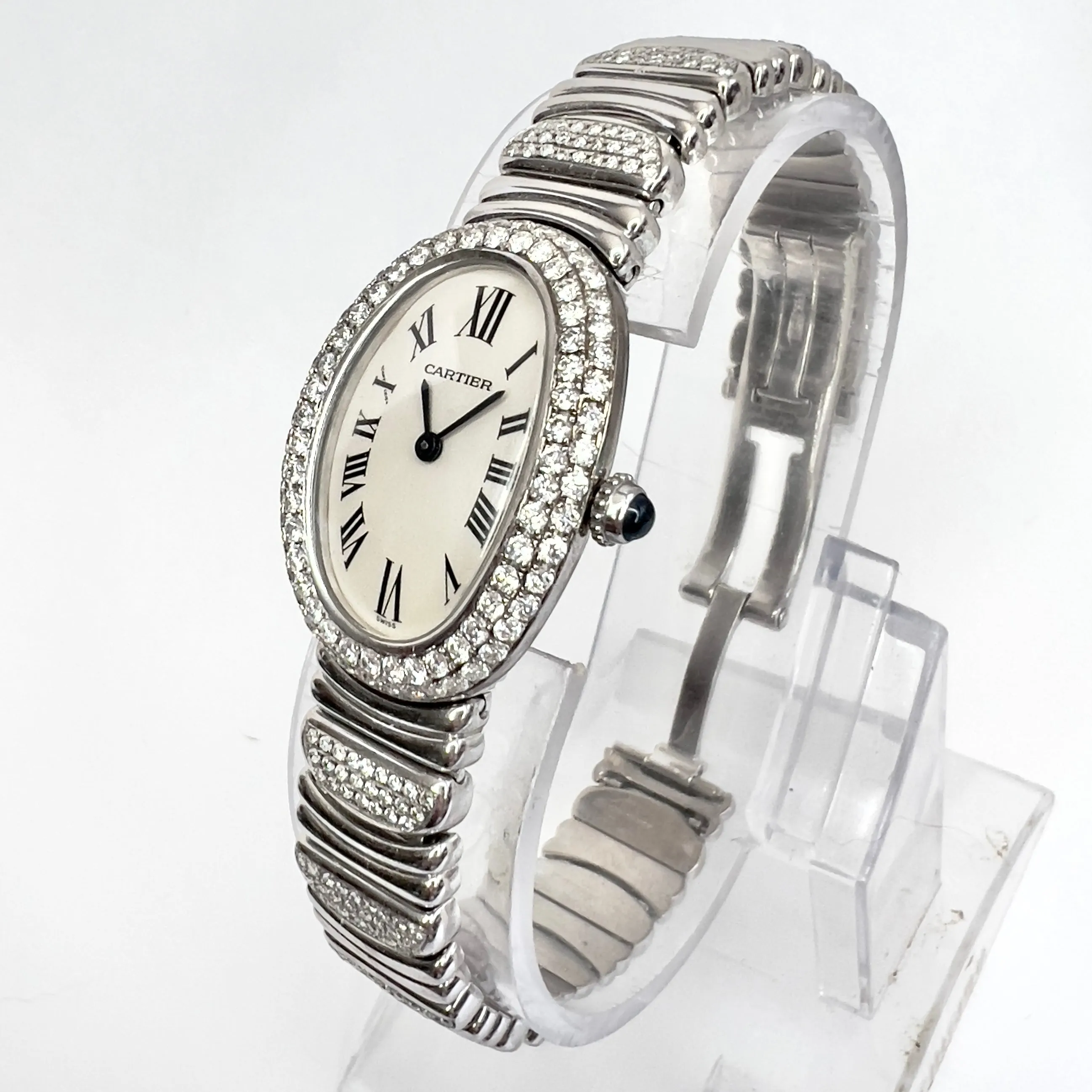 CARTIER BAIGNOIRE 22mm Quartz 18K White Gold 2.86TCW Diamond Watch