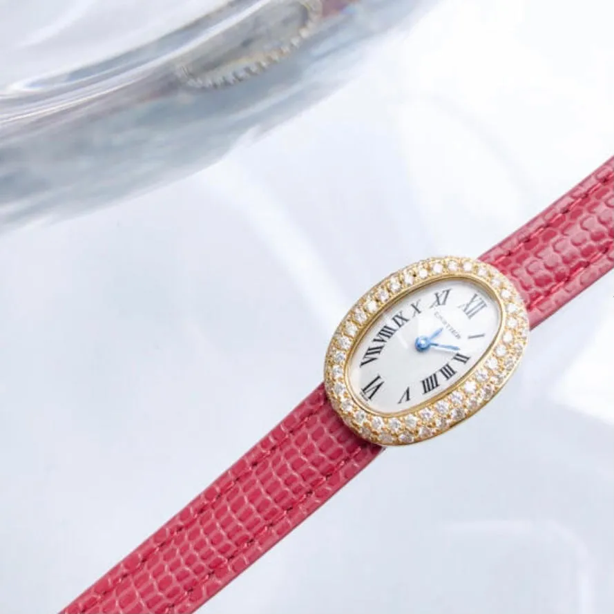 CARTIER BAIGNOIRE Mini Quartz 18mm 18K Yellow Gold Diamond Watch