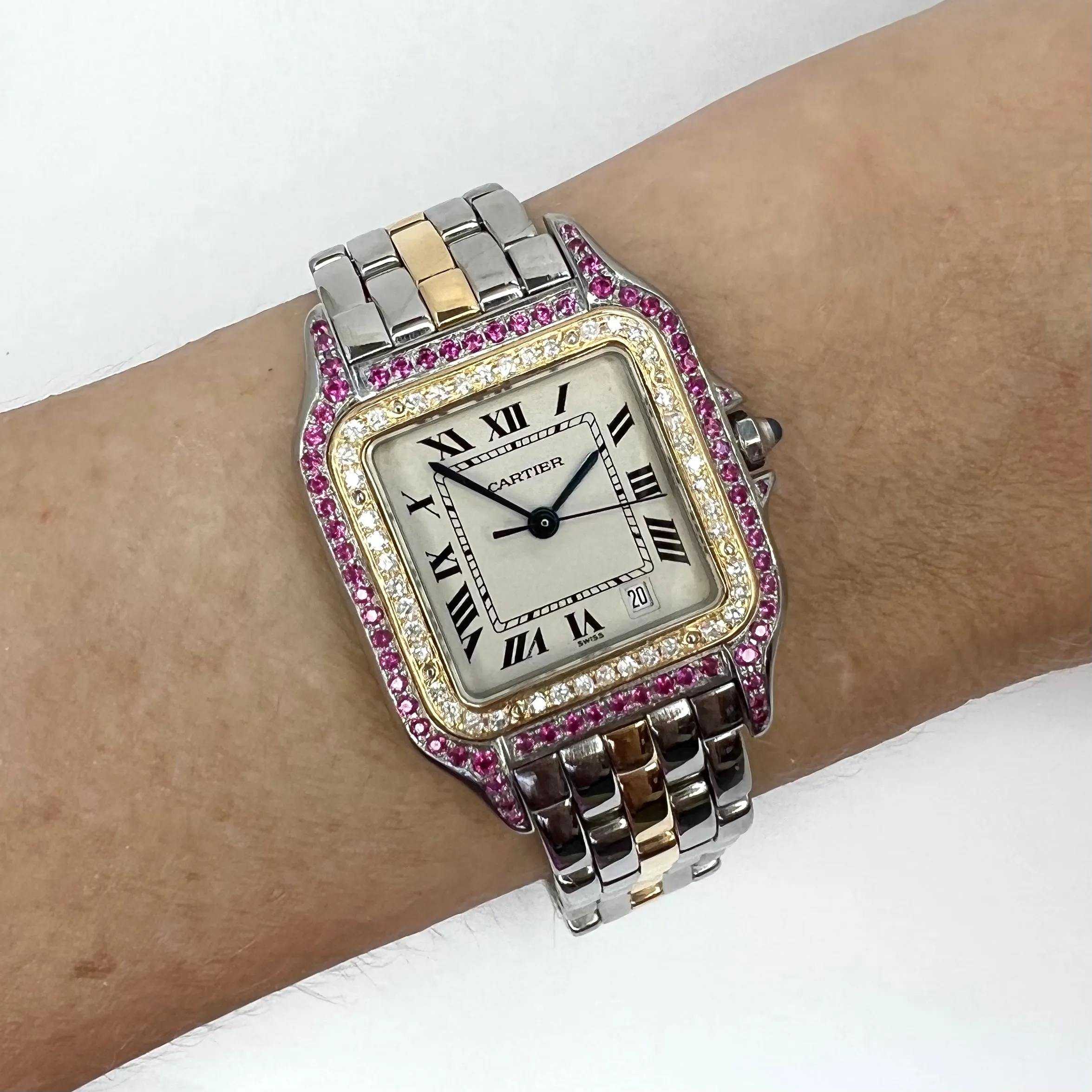 CARTIER PANTHERE 27mm 1 Row Gold 0.48TCW Diamonds & 0.77TCW Red Rubies Watch