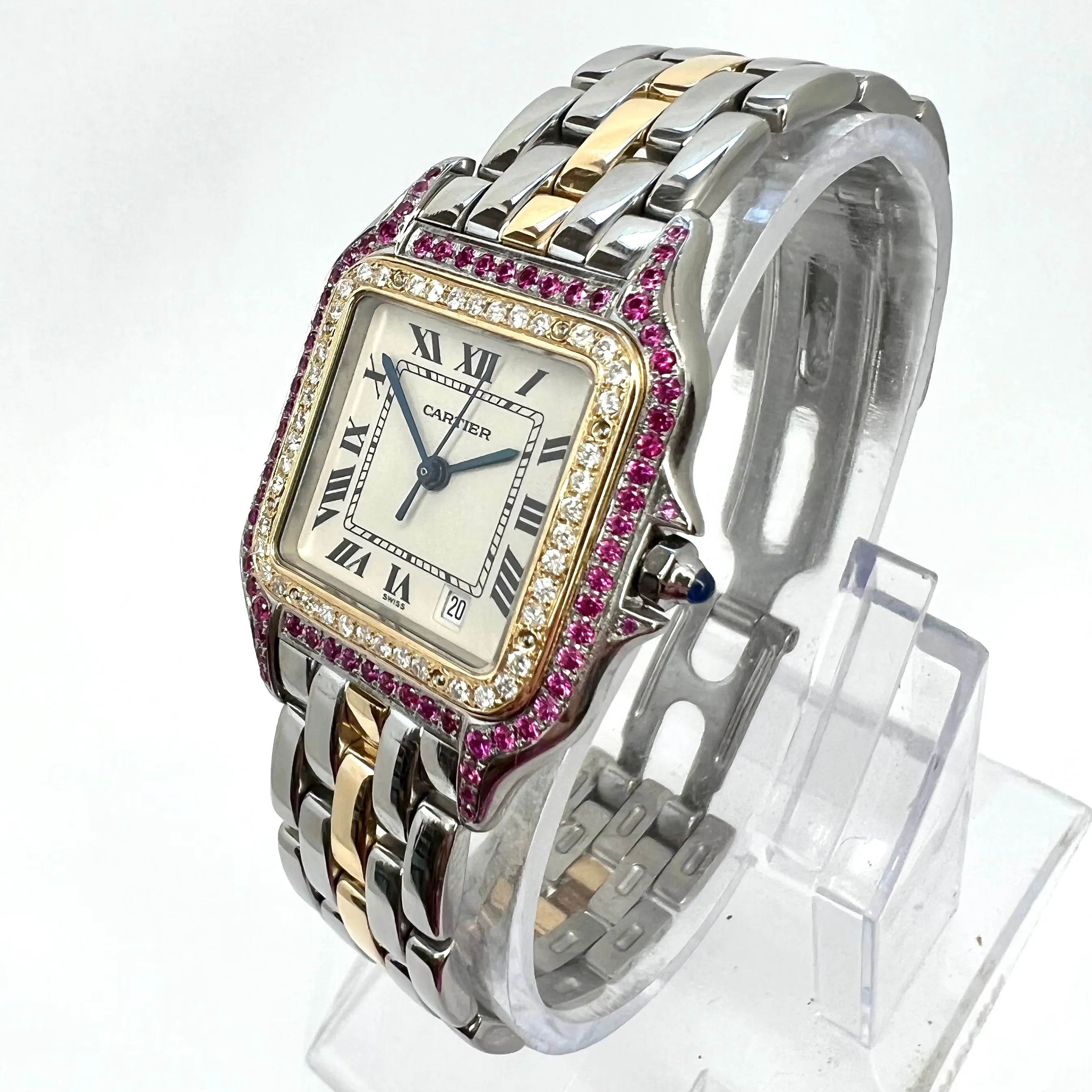 CARTIER PANTHERE 27mm 1 Row Gold 0.48TCW Diamonds & 0.77TCW Red Rubies Watch