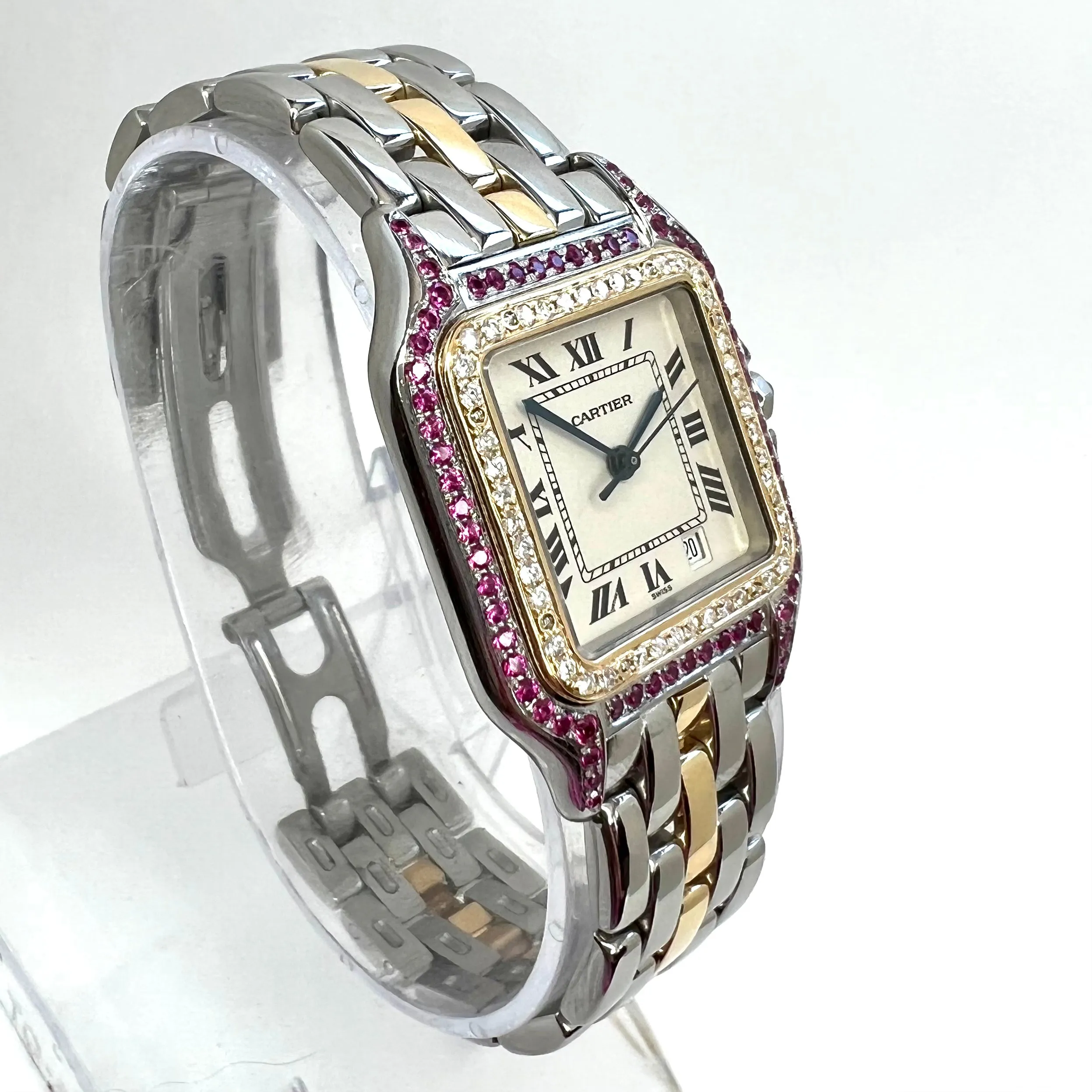 CARTIER PANTHERE 27mm 1 Row Gold 0.48TCW Diamonds & 0.77TCW Red Rubies Watch