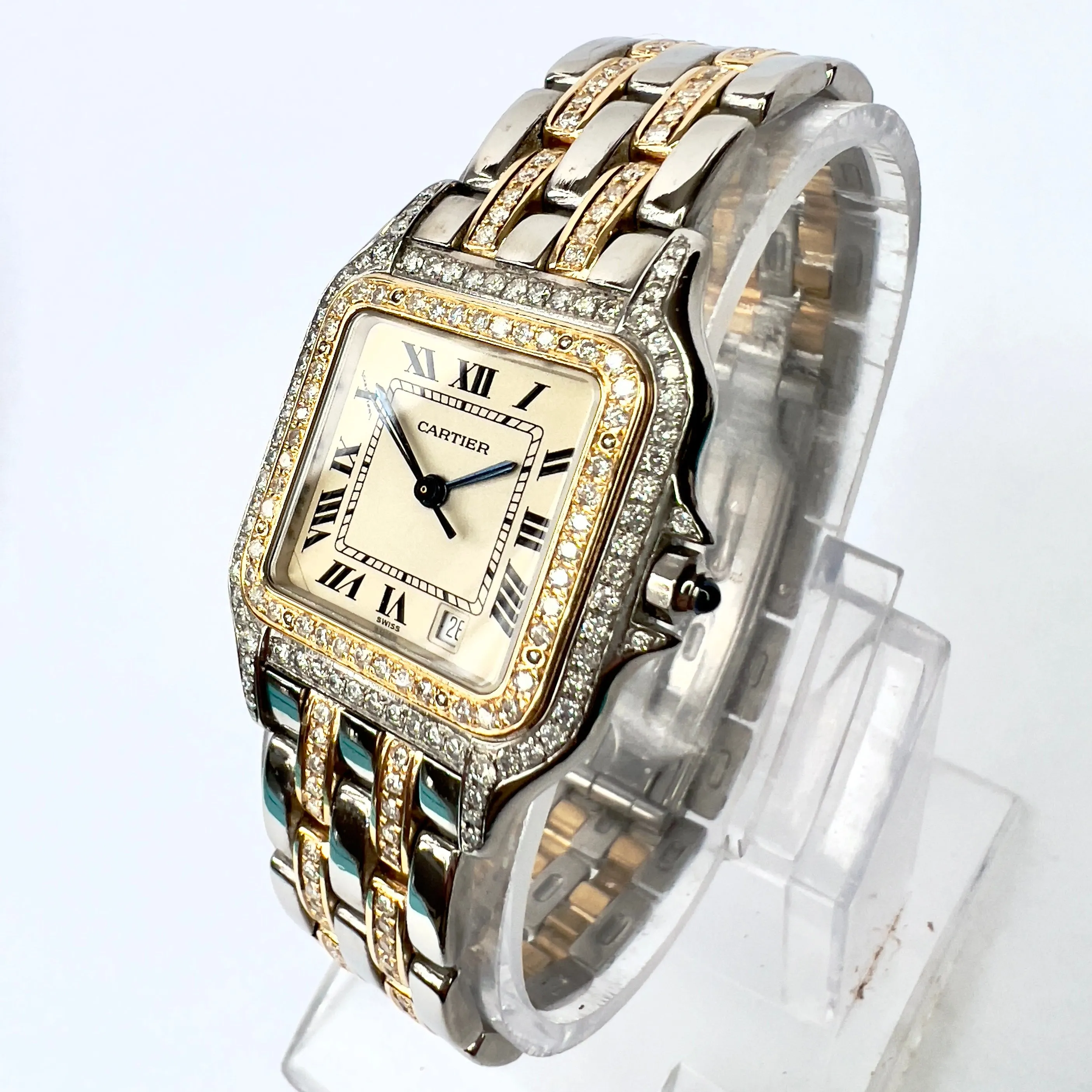 CARTIER PANTHERE 27mm 2 Row Gold Quartz 3.7TCW DIAMOND Watch