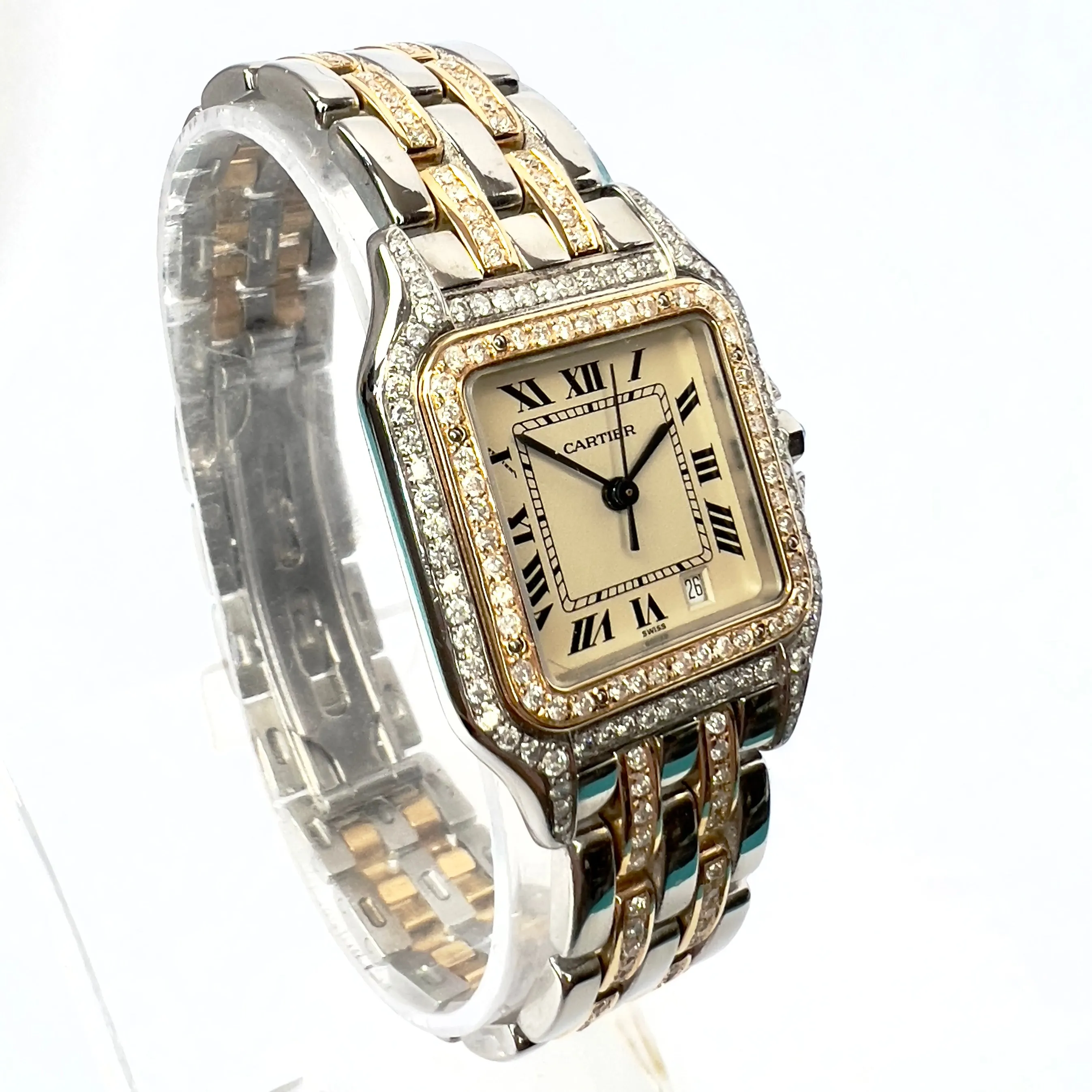 CARTIER PANTHERE 27mm 2 Row Gold Quartz 3.7TCW DIAMOND Watch