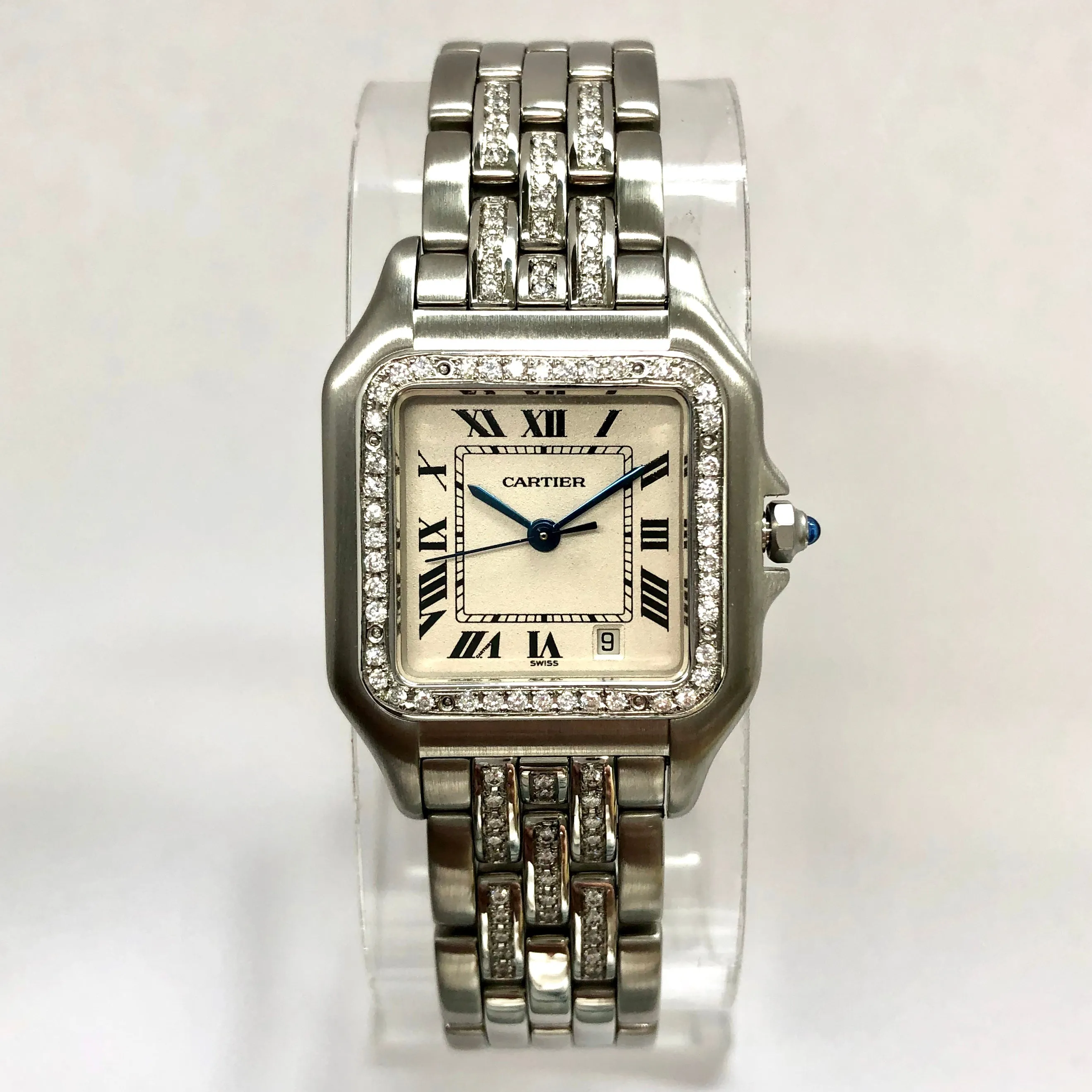 CARTIER PANTHERE Quartz 27mm Steel ~1.5TCW Diamond Watch