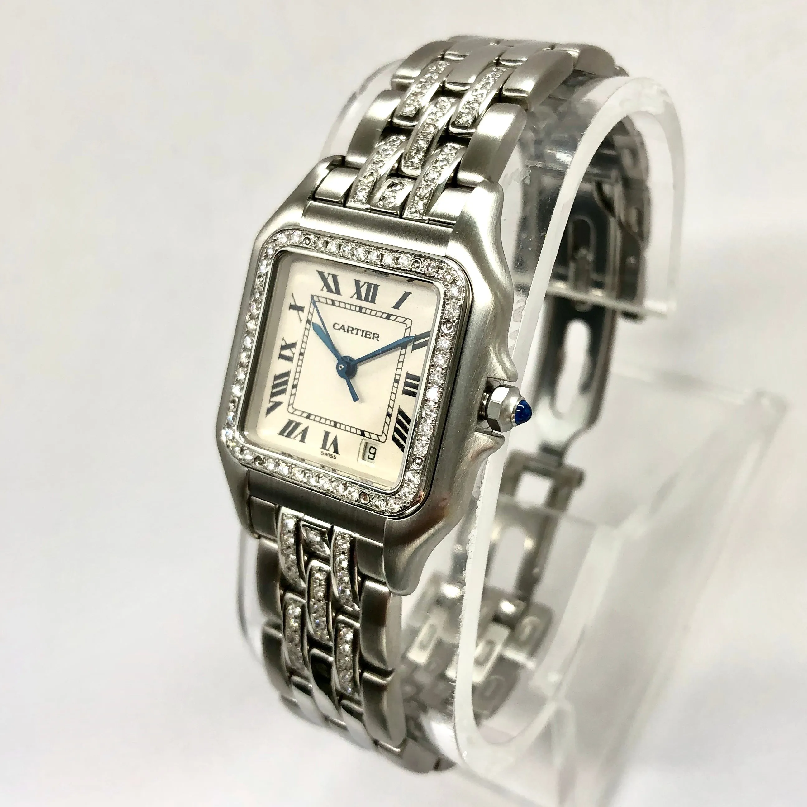 CARTIER PANTHERE Quartz 27mm Steel ~1.5TCW Diamond Watch