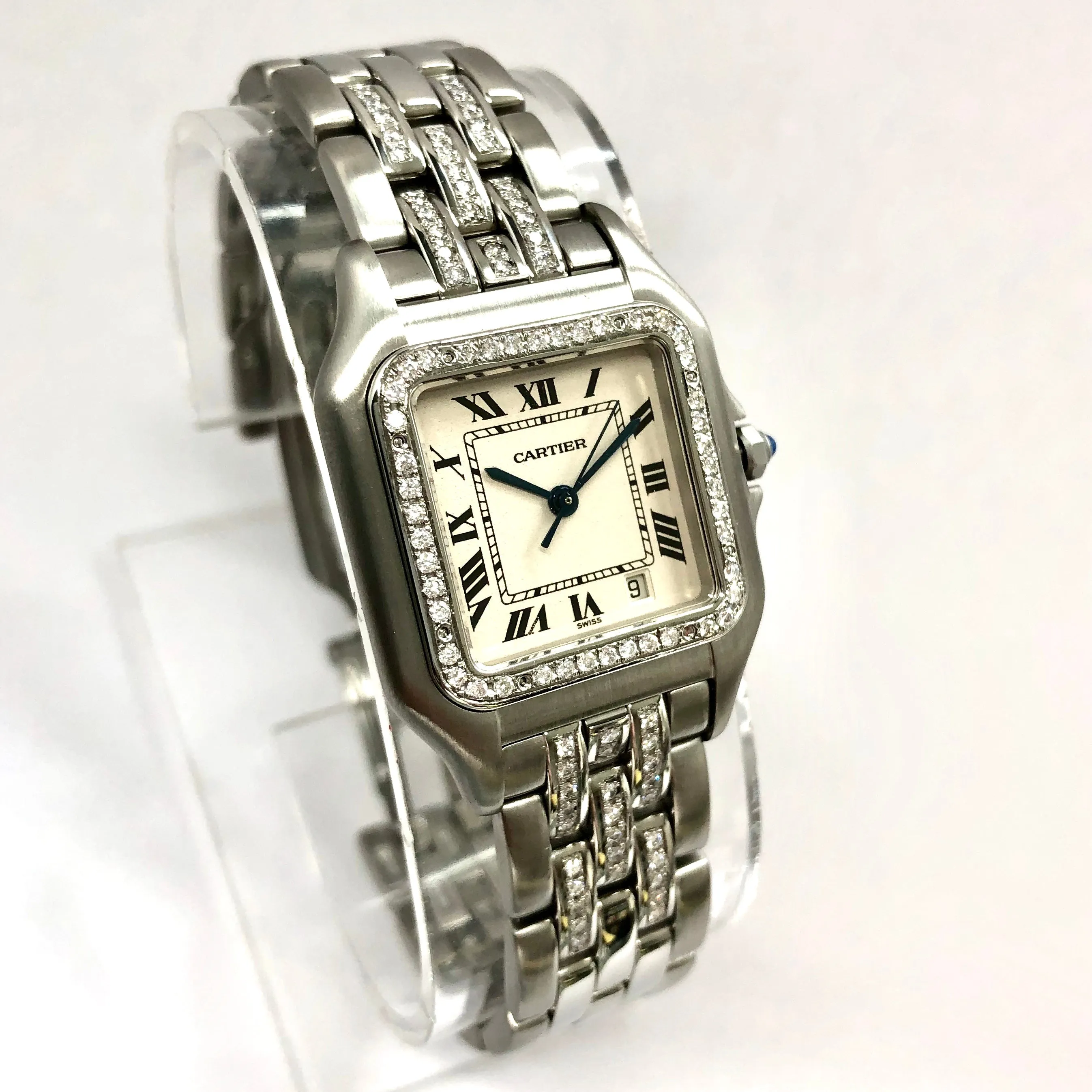 CARTIER PANTHERE Quartz 27mm Steel ~1.5TCW Diamond Watch