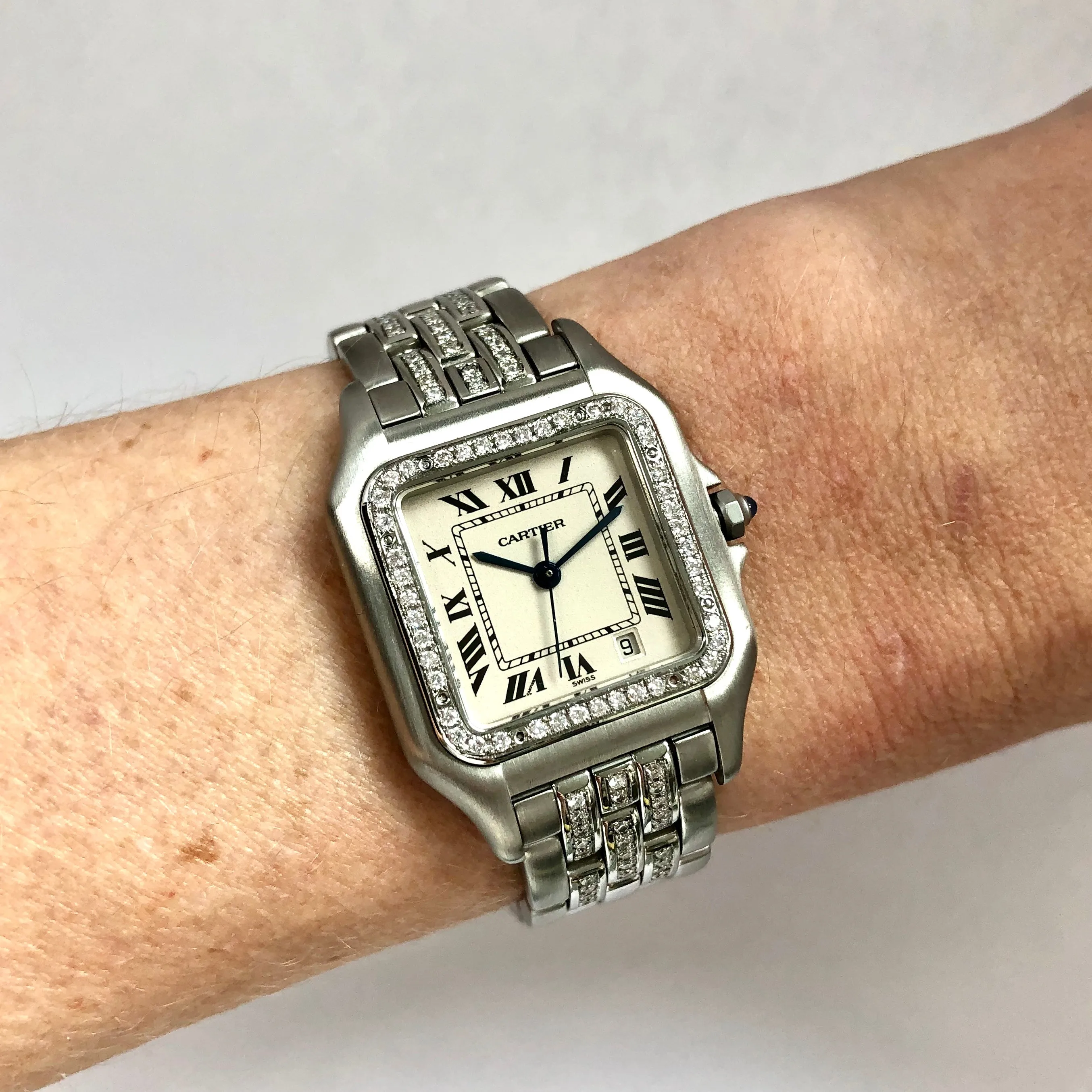 CARTIER PANTHERE Quartz 27mm Steel ~1.5TCW Diamond Watch