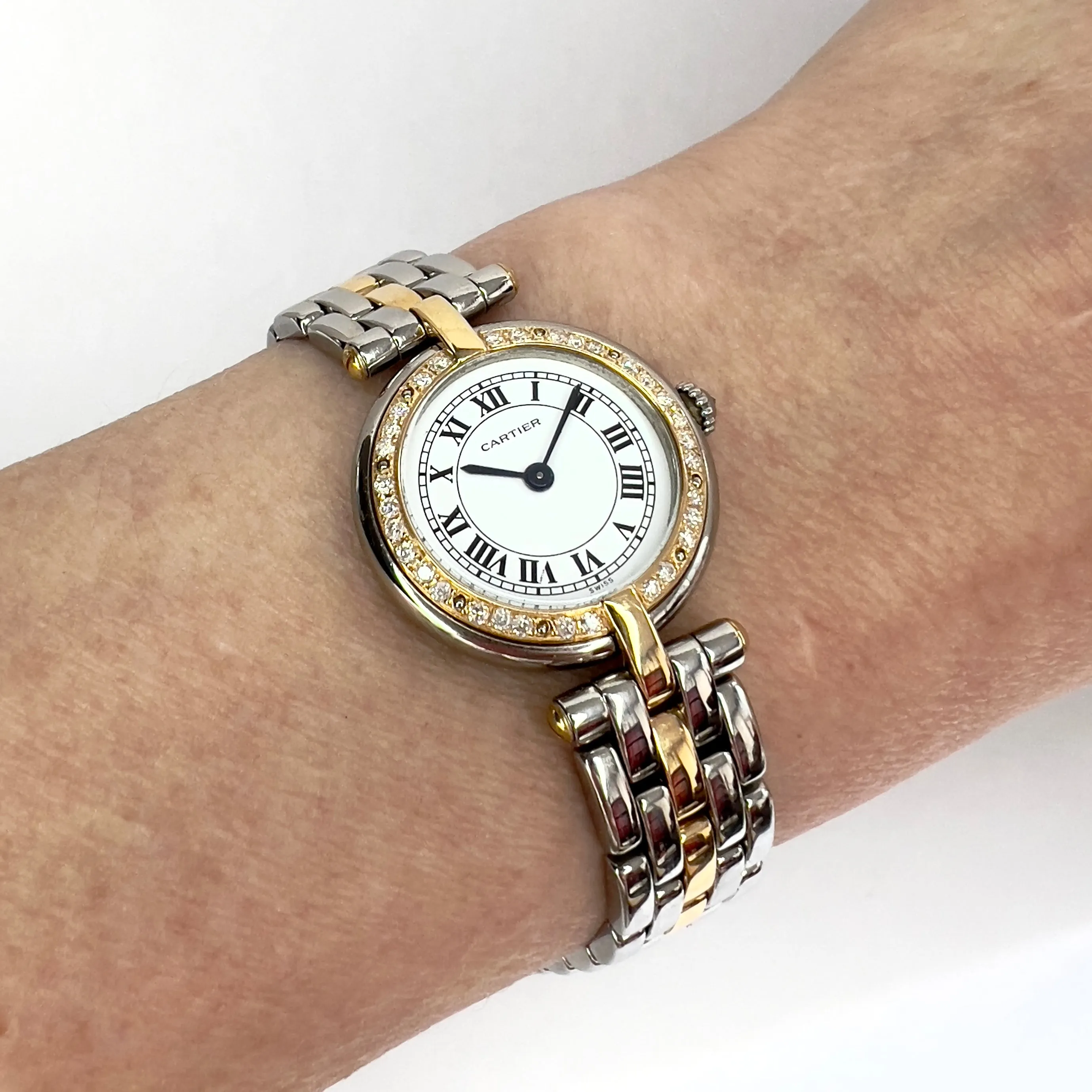 CARTIER PANTHERE VENDOME 24mm Quartz 1 Row Gold 0.30TCW Diamond Watch