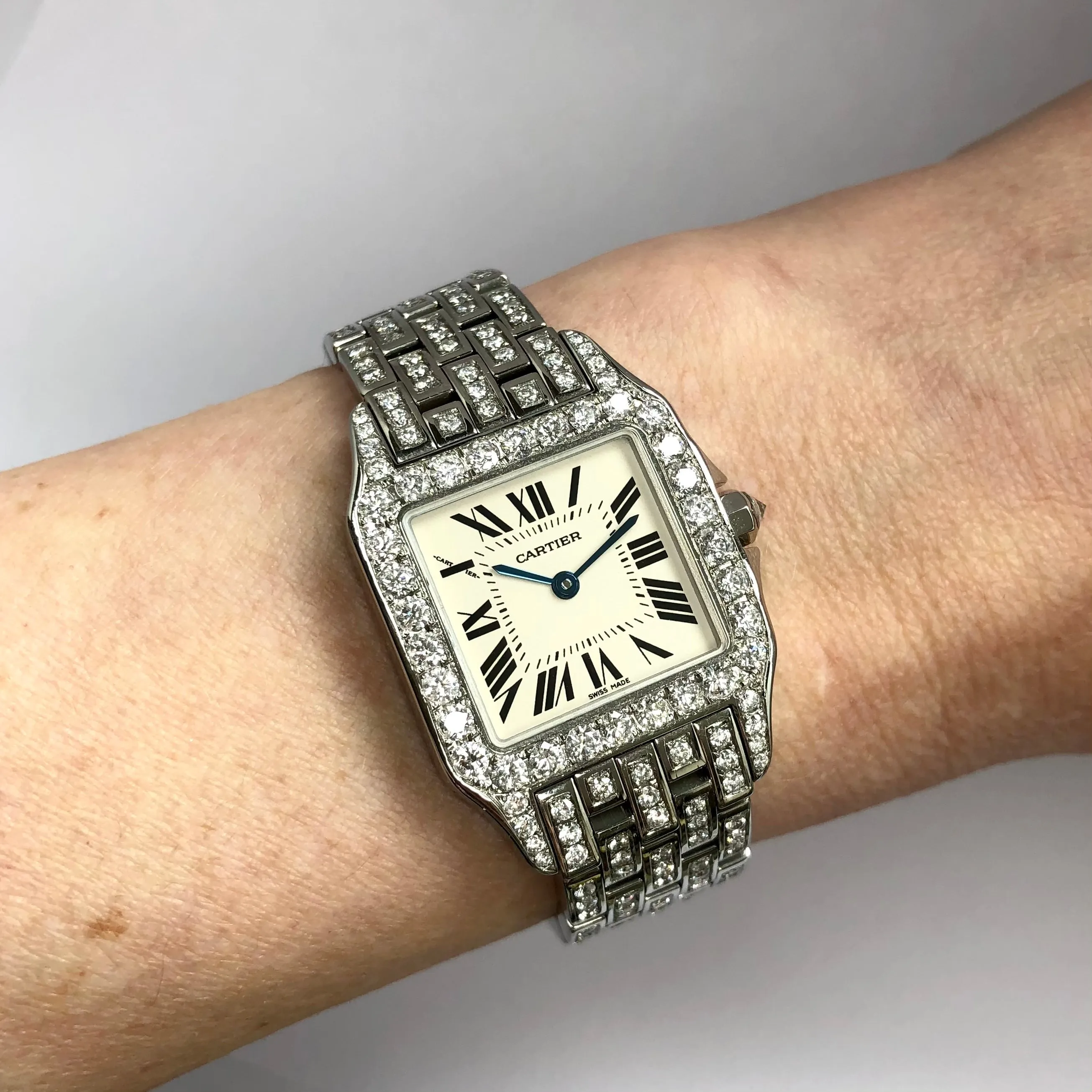 CARTIER SANTOS DEMOISELLE Quartz 26mm Steel 4.27TCW DIAMOND Watch