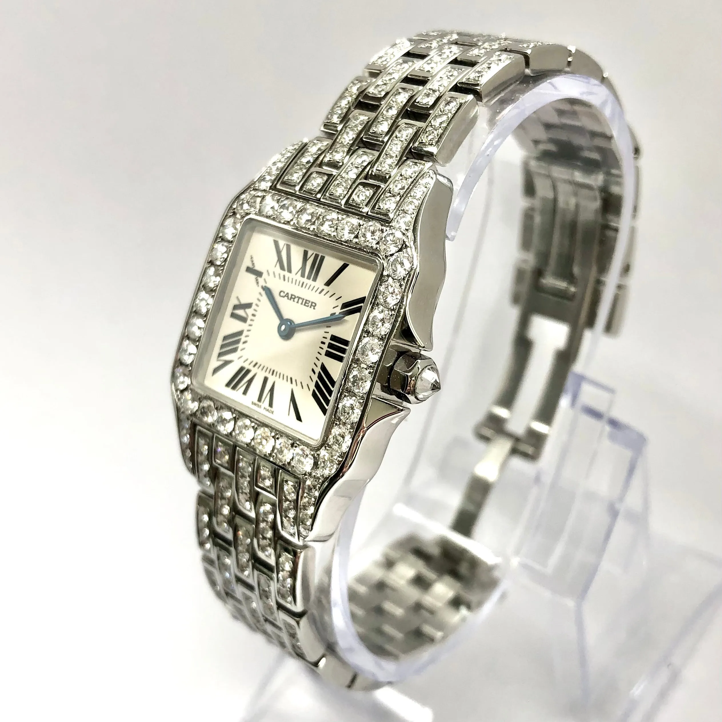 CARTIER SANTOS DEMOISELLE Quartz 26mm Steel 4.27TCW DIAMOND Watch