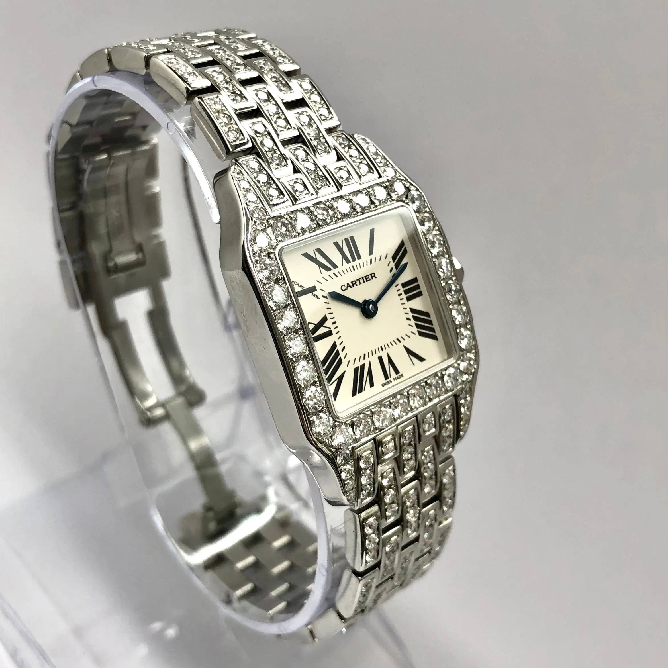 CARTIER SANTOS DEMOISELLE Quartz 26mm Steel 4.27TCW DIAMOND Watch