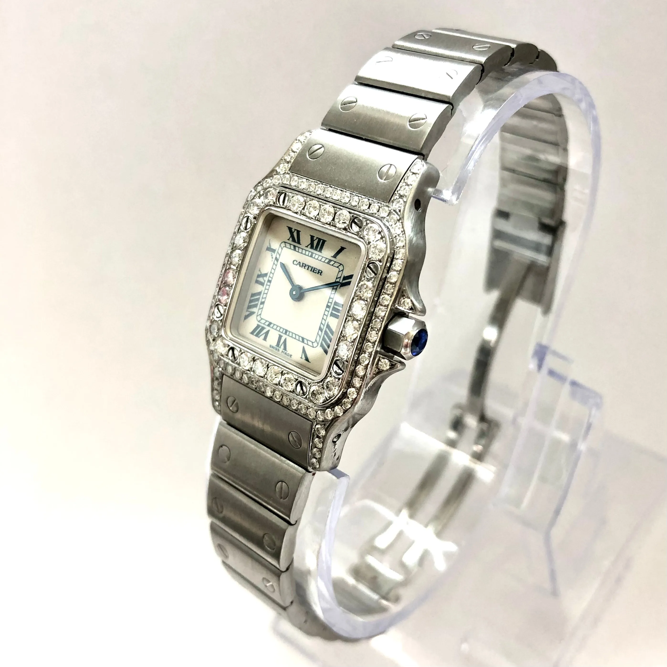 CARTIER SANTOS GALBEE 24mm Quartz Steel 1.21TCW Diamond Watch