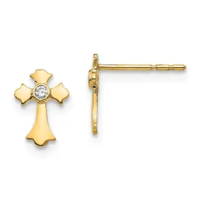 Children's 14k Yellow Gold & CZ 9mm Fleur de Lis Cross Post Earrings