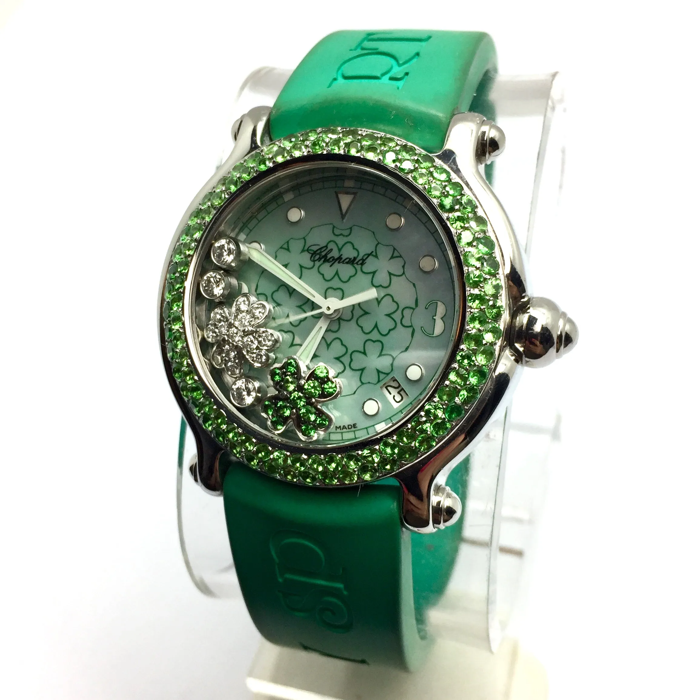 CHOPARD HAPPY SPORT Quartz Steel 39mm DIAMONDS & EMERALDS Watch