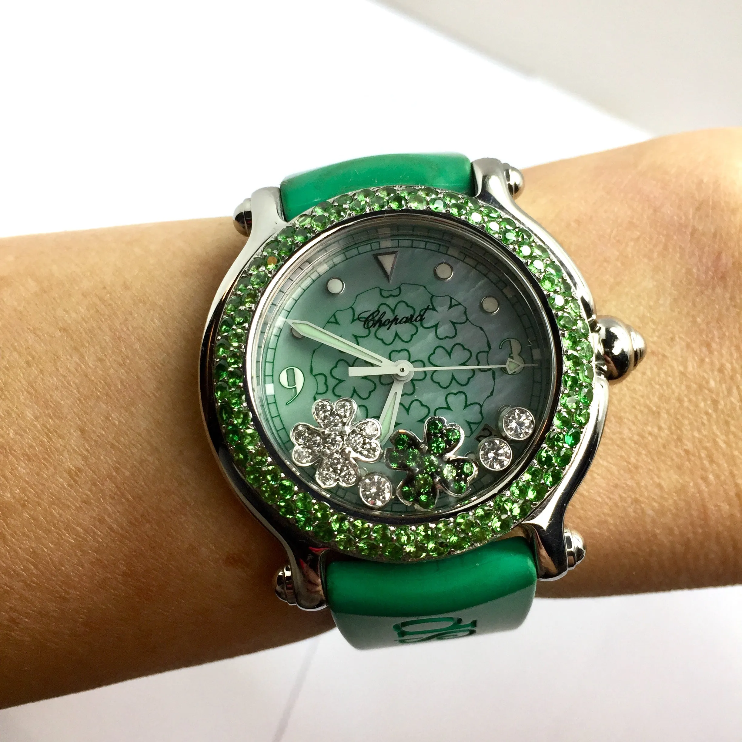 CHOPARD HAPPY SPORT Quartz Steel 39mm DIAMONDS & EMERALDS Watch