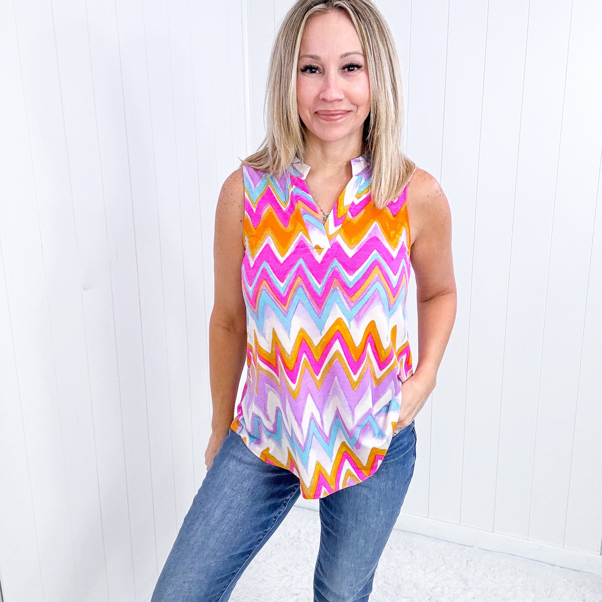 Dear Scarlett Lizzy Tank Top in Orange Multi Chevron