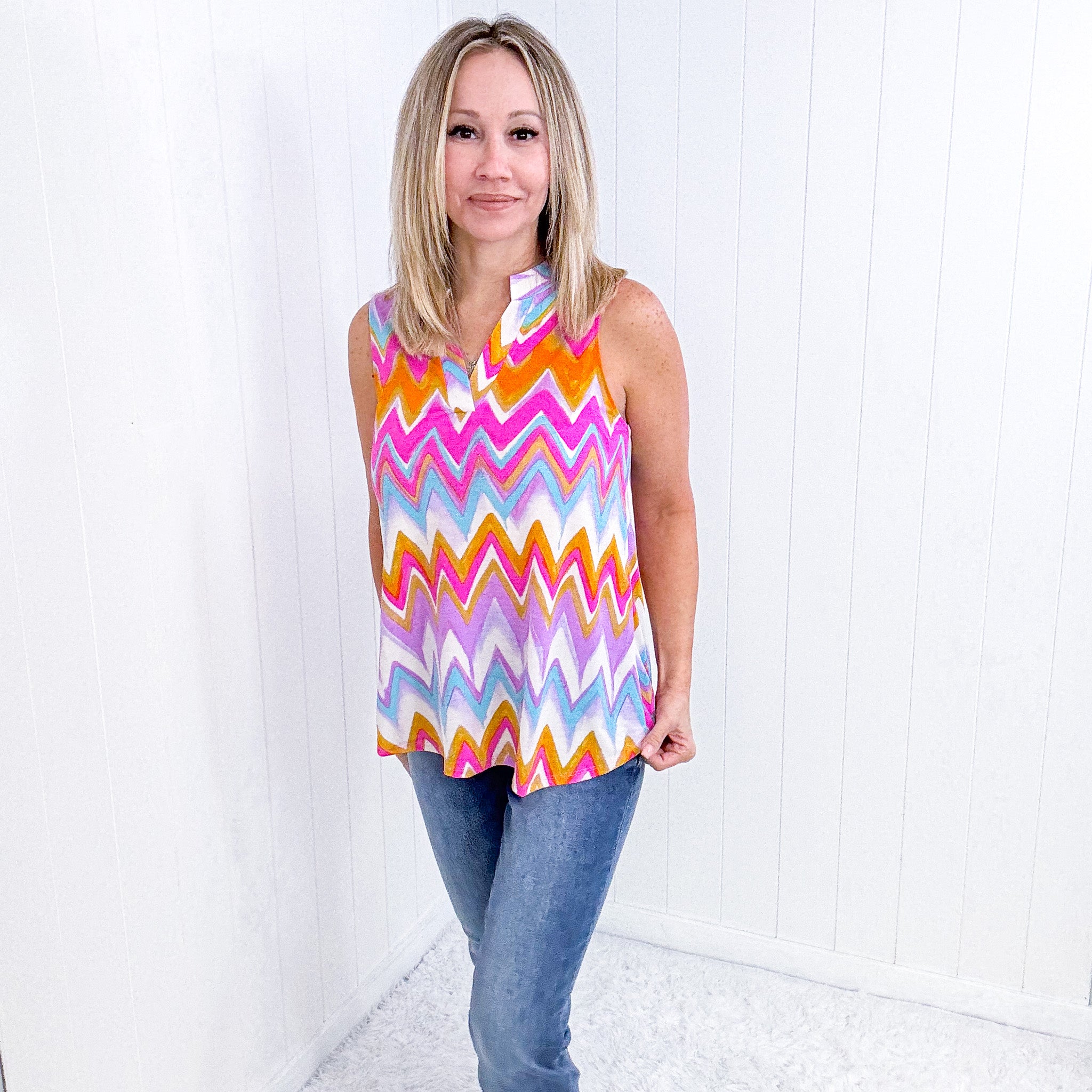 Dear Scarlett Lizzy Tank Top in Orange Multi Chevron