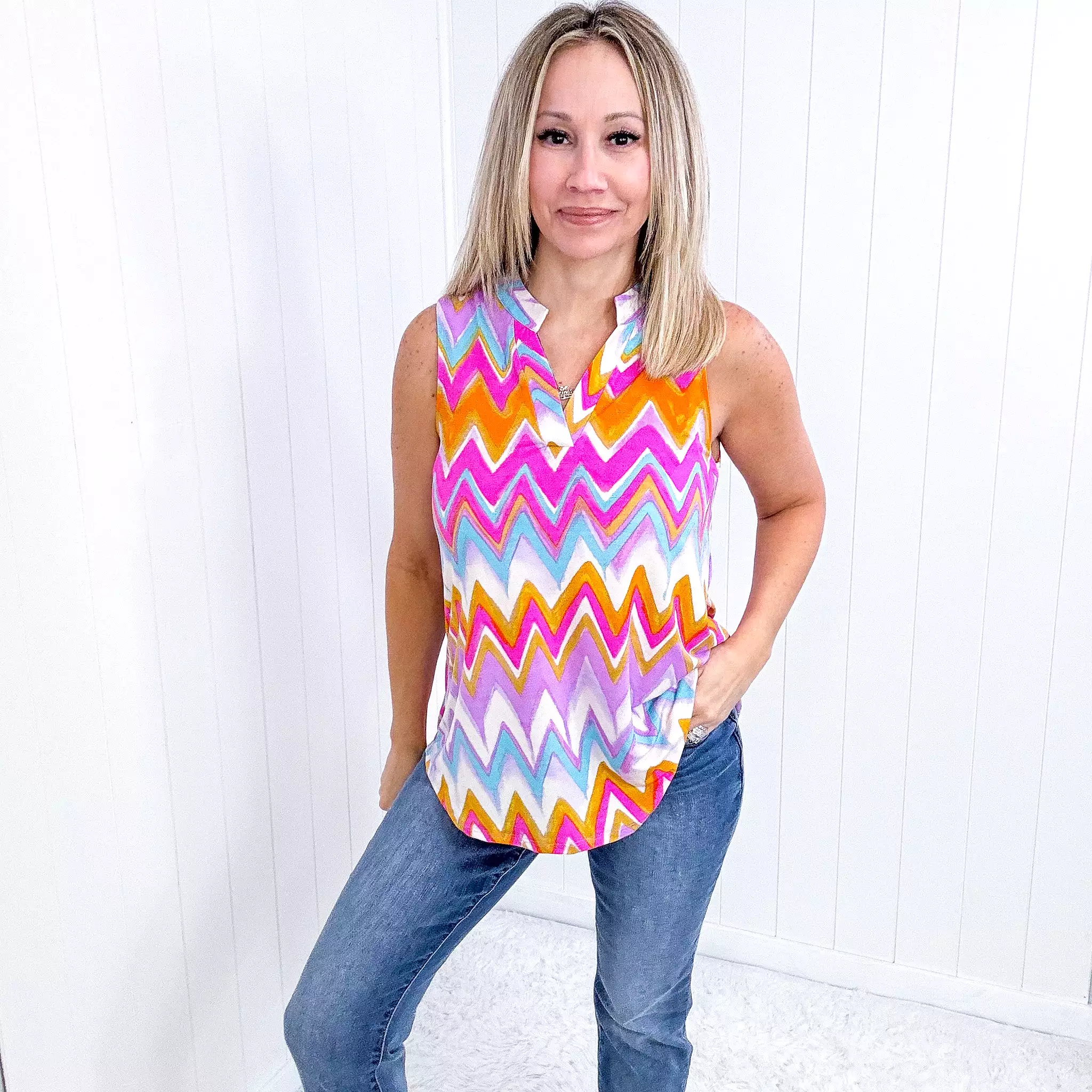 Dear Scarlett Lizzy Tank Top in Orange Multi Chevron