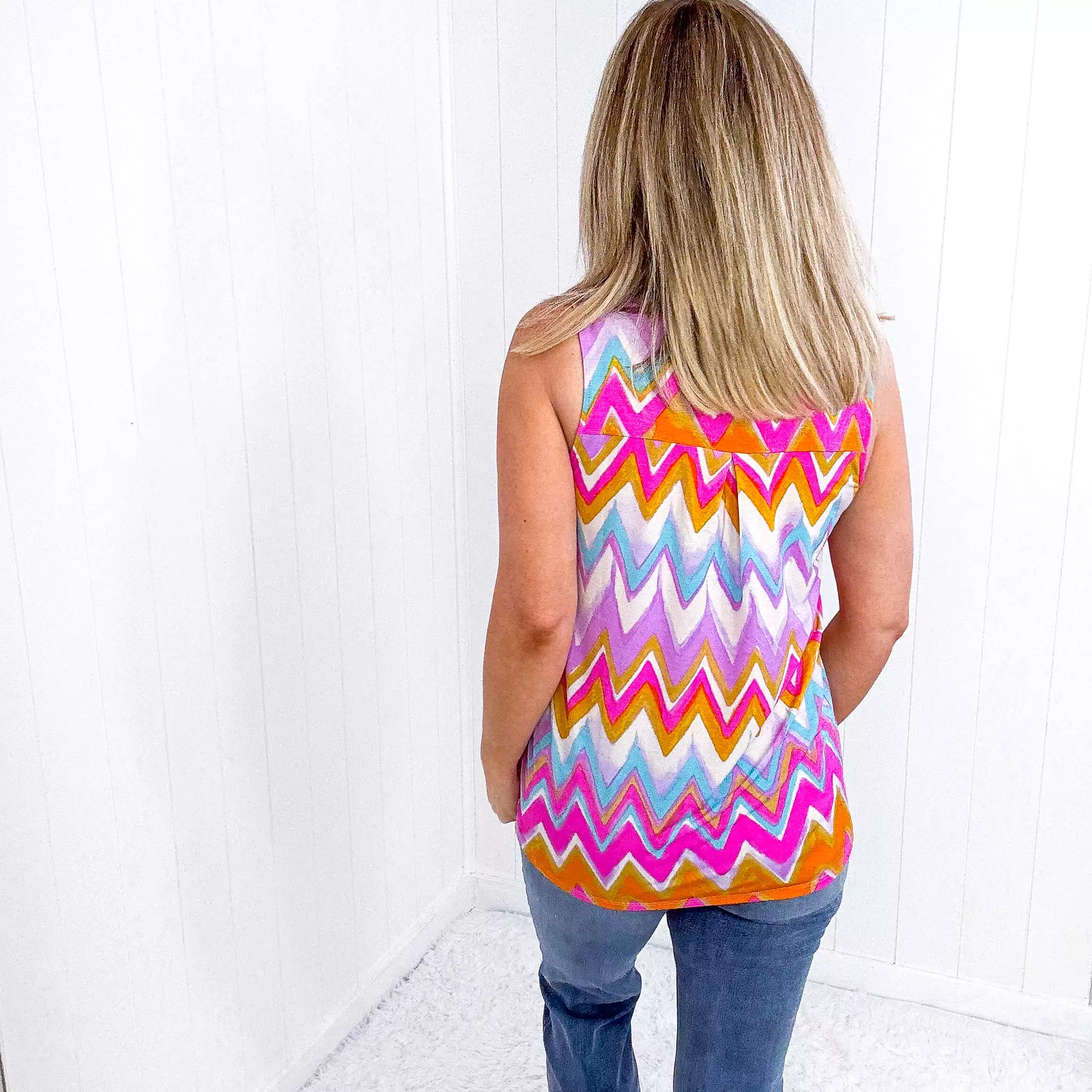 Dear Scarlett Lizzy Tank Top in Orange Multi Chevron