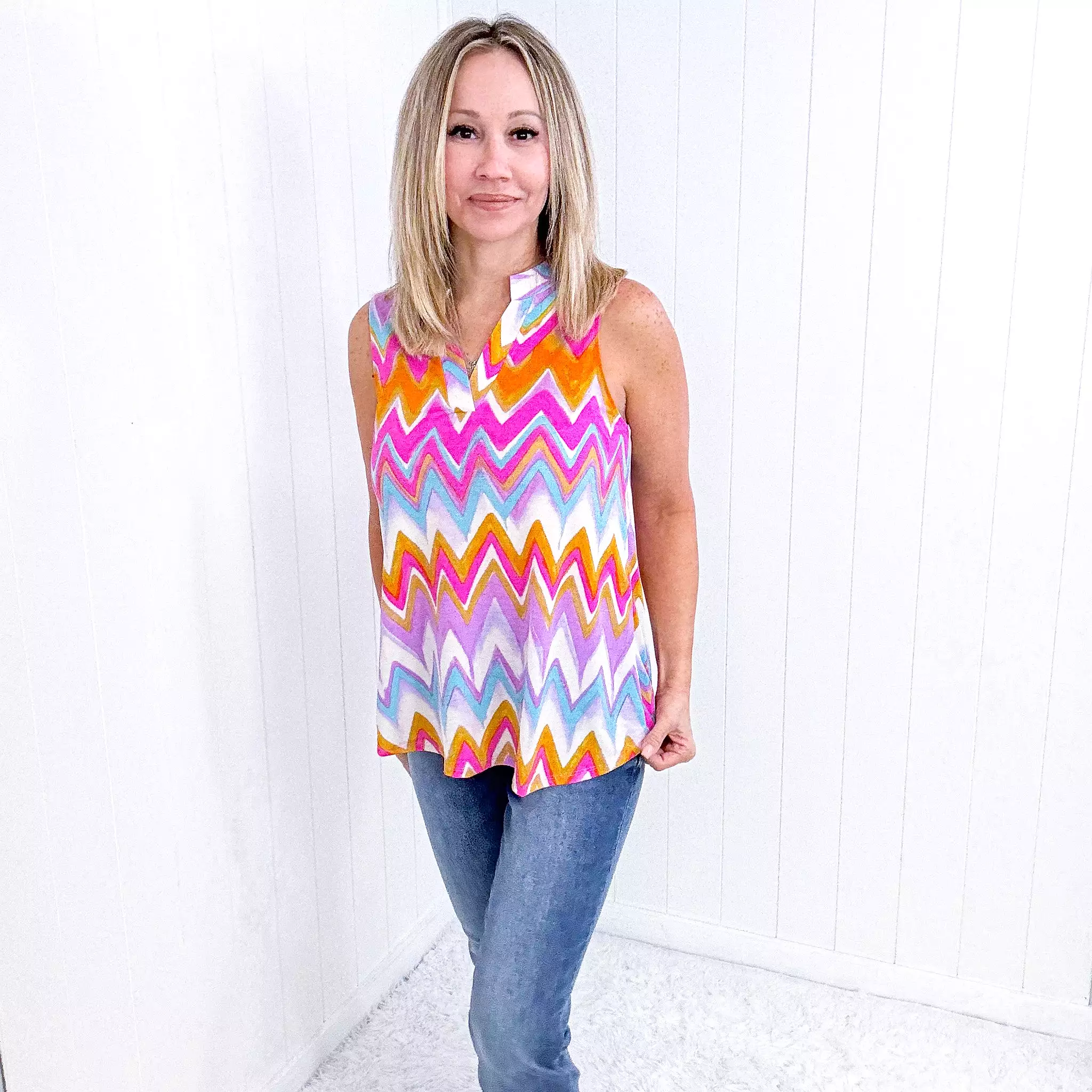 Dear Scarlett Lizzy Tank Top in Orange Multi Chevron